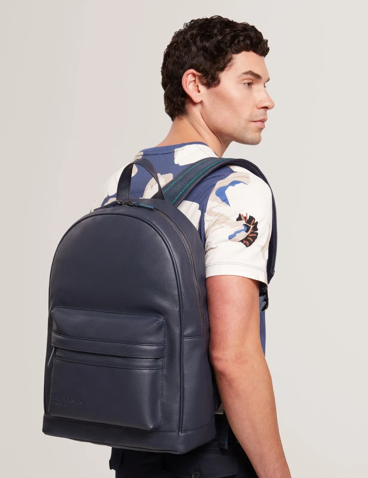 Ted Baker Kaileb Navy Faux Leather Backpack With Webbing Straps