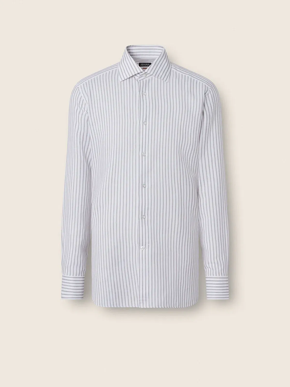 Zegna Dark Brown And White Striped Cotton Linen And Silk Shirt