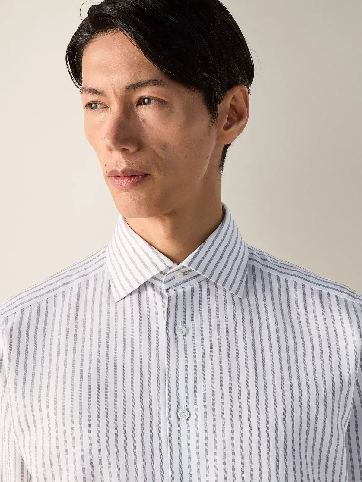 Zegna Dark Brown And White Striped Cotton Linen And Silk Shirt