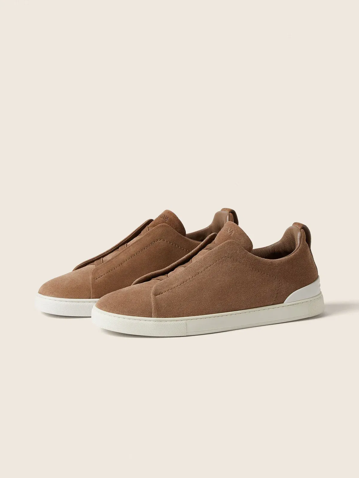 Zegna Dark Beige Suede Triple Stitch Sneakers