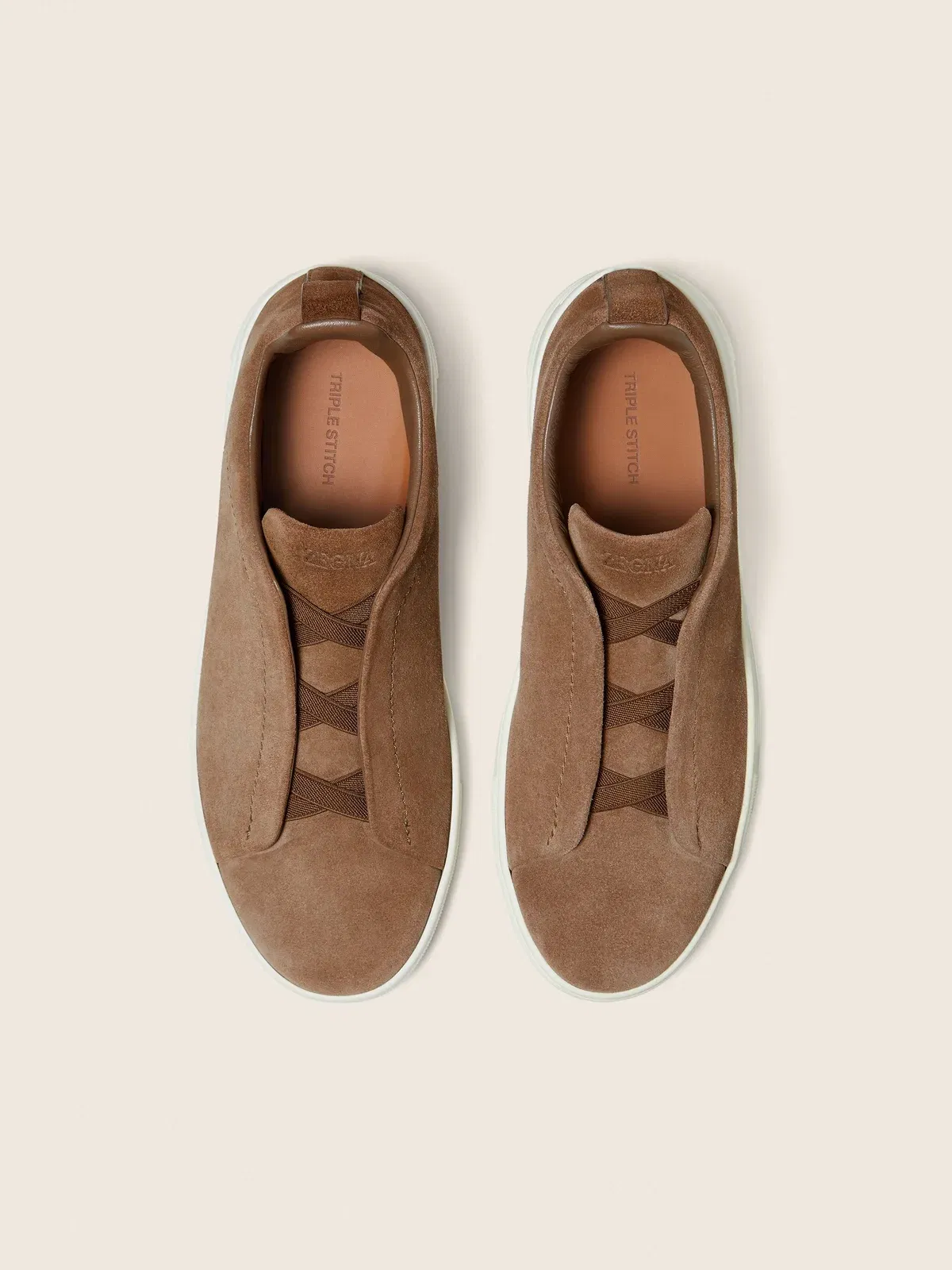 Zegna Dark Beige Suede Triple Stitch Sneakers