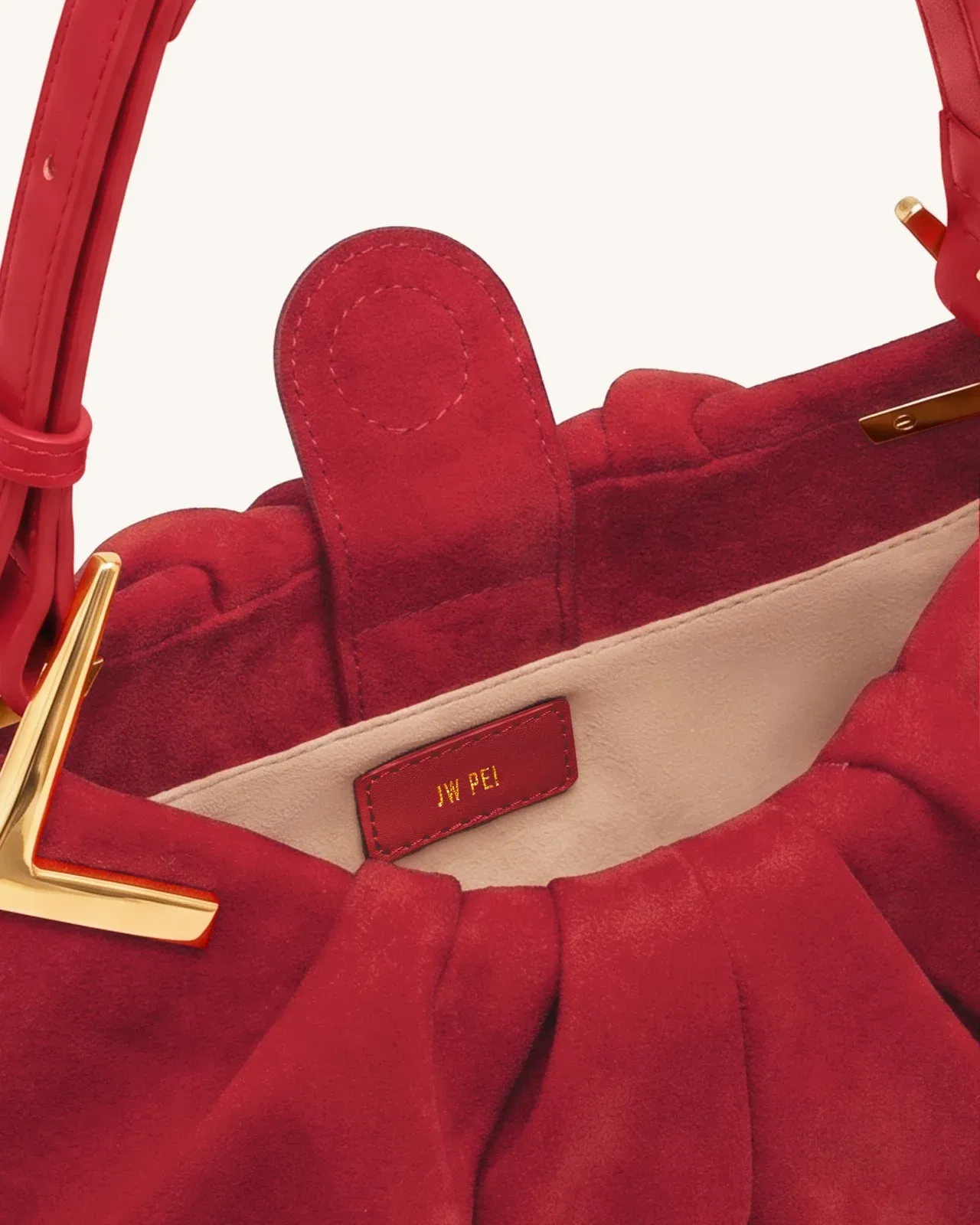 Jw Pei Amelia Faux Suede Pleated Shoulder Bag Red