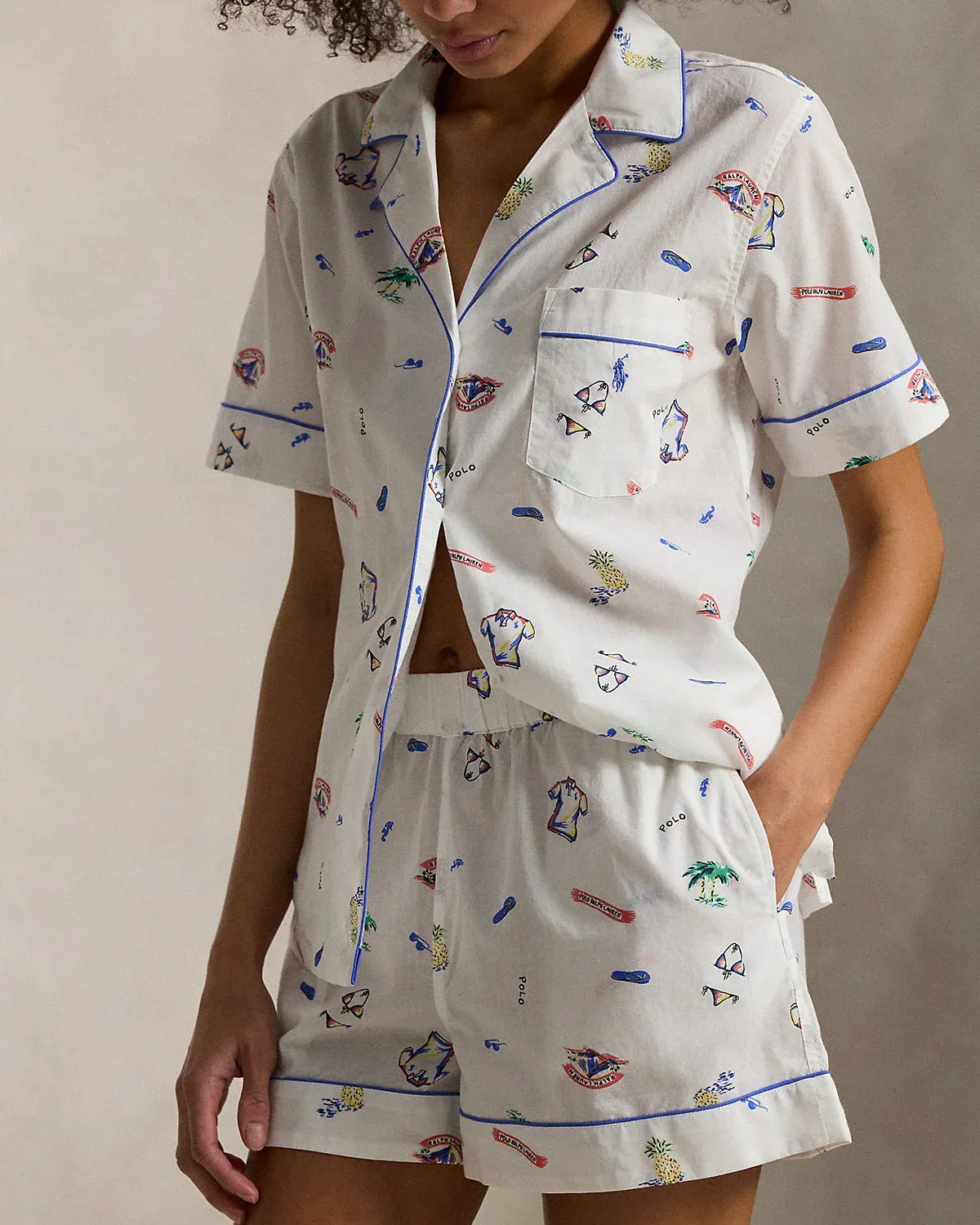 Ralph Lauren Print Cotton Shirt Short Pajama Set