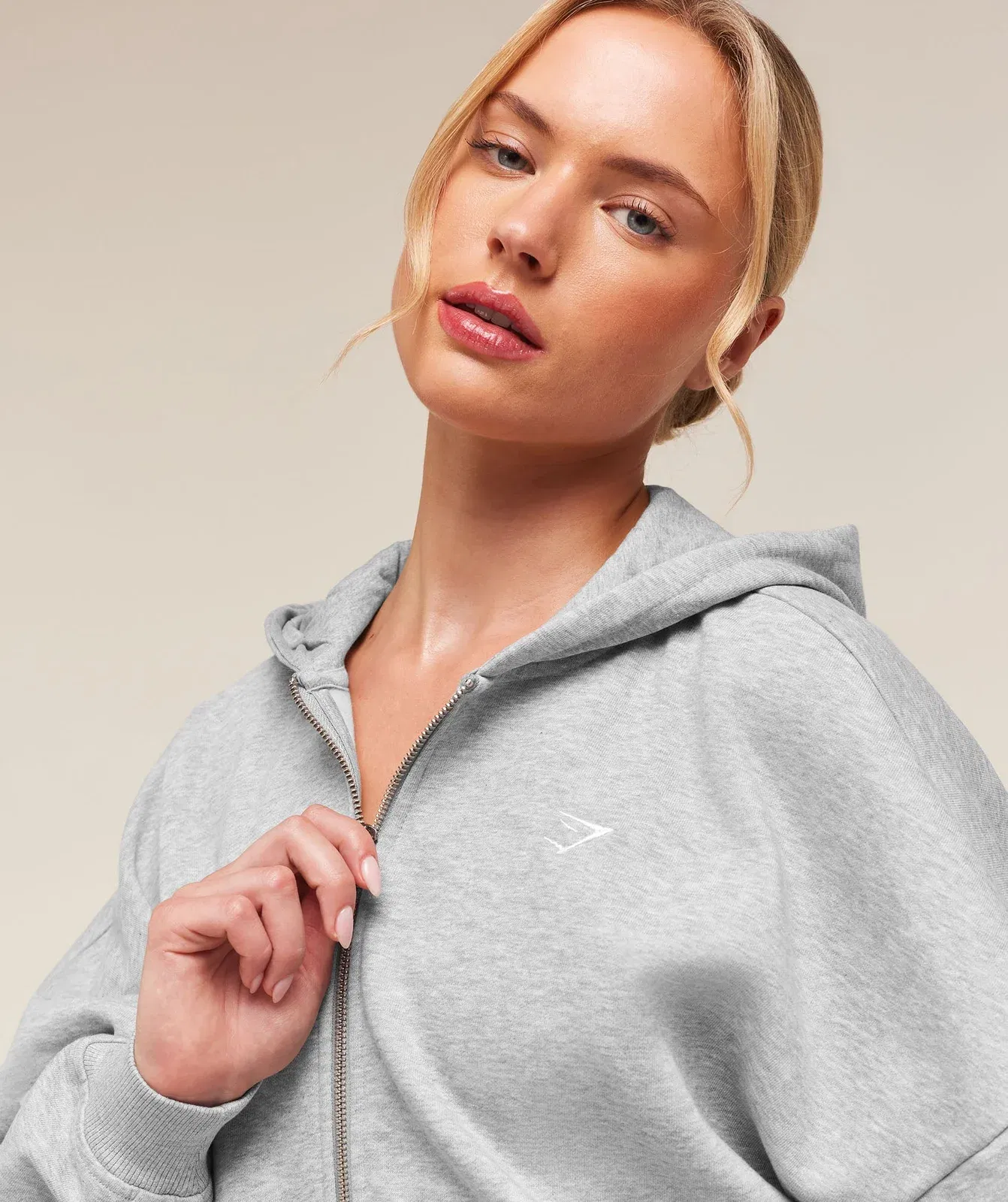 Women's Gymshark Training Oversized Boxy Zip Through Hoodie Light Grey Core Marl