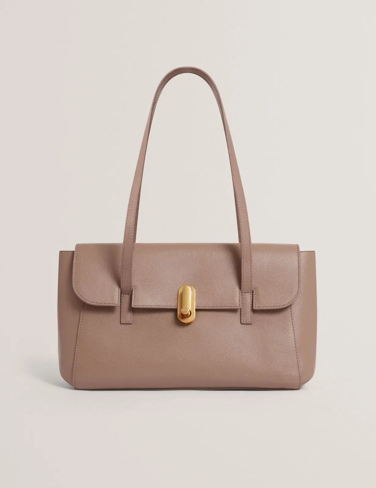 Ted Baker Kkiah Twist Lock Leather Baguette Shoulder Bag Taupe Women's