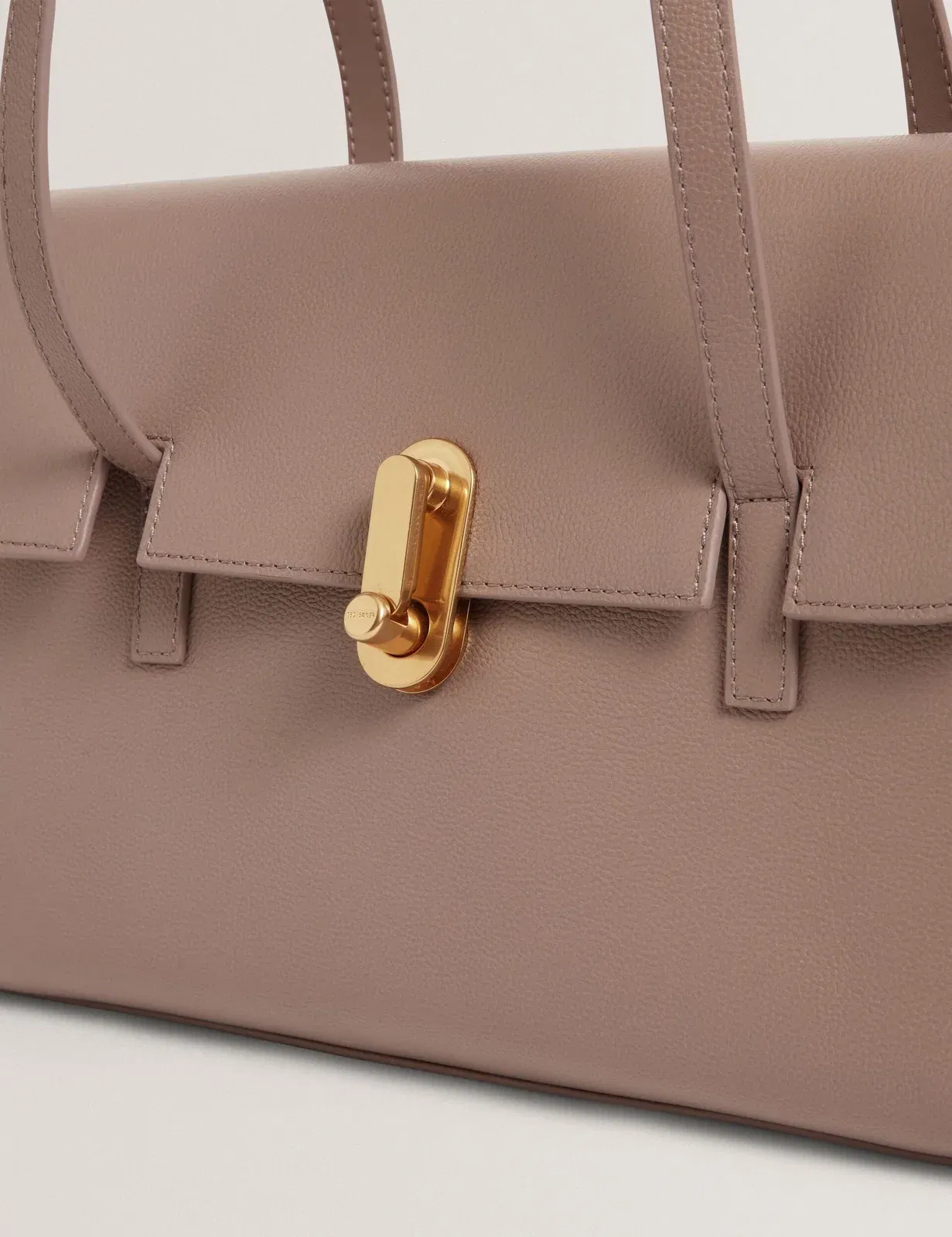 Ted Baker Kkiah Twist Lock Leather Baguette Shoulder Bag Taupe Women's