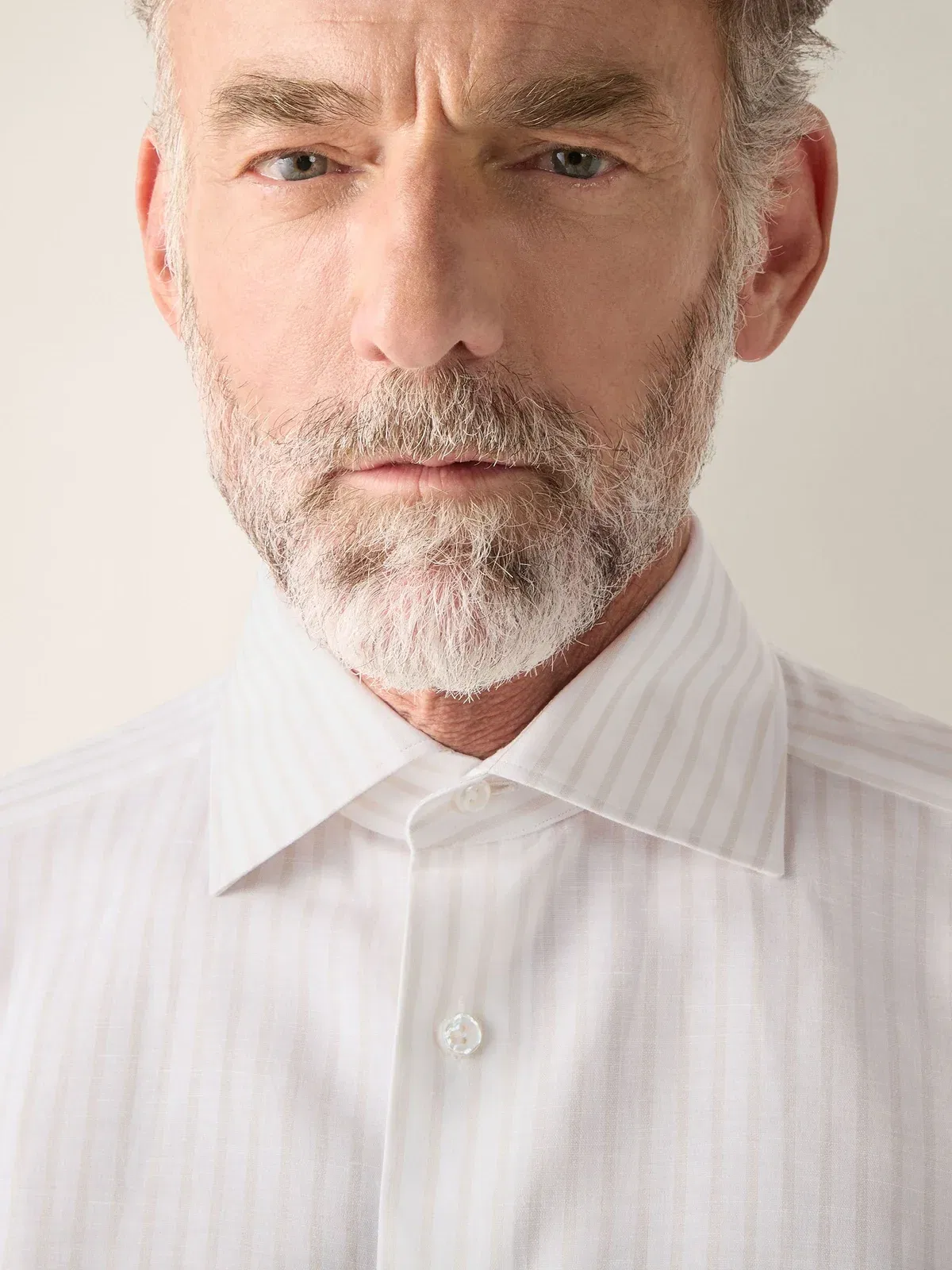 Zegna Light Taupe And White Striped Cotton Linen And Silk Shirt
