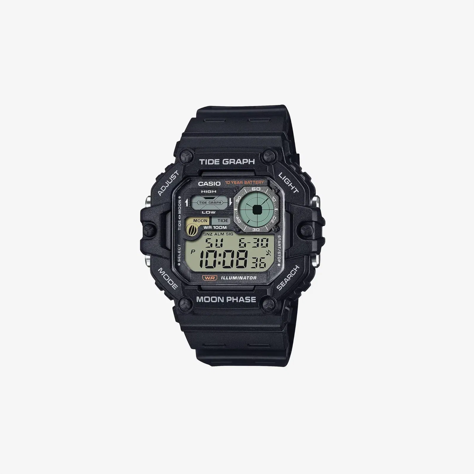 Casio Illuminator WS-1700H-1AV Black Resin Strap Tide Graph Moon Phase 10-Year Battery Digital Watch