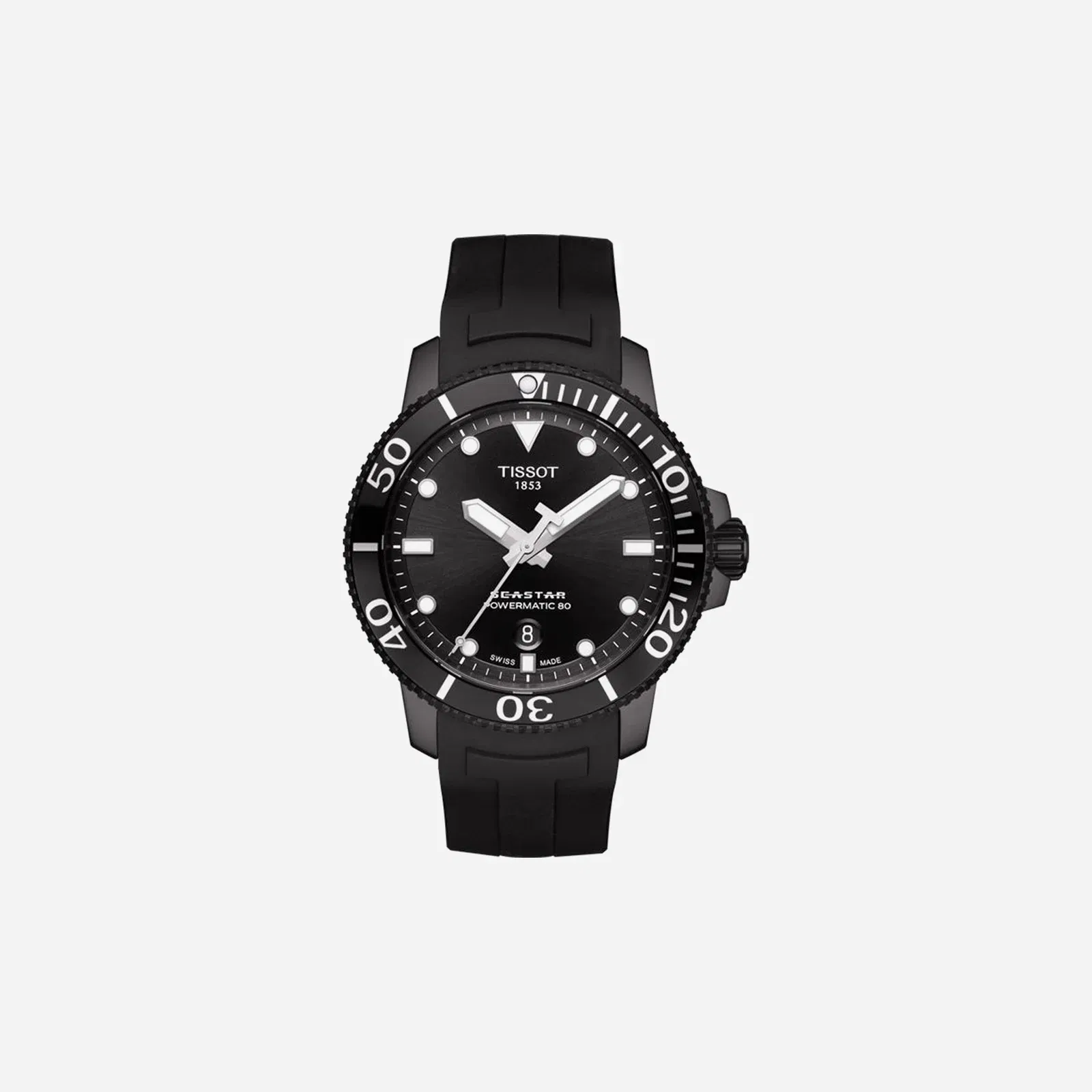 Tissot Seastar 1000 Powermatic 80 Black Dial Black Rubber Strap Watch