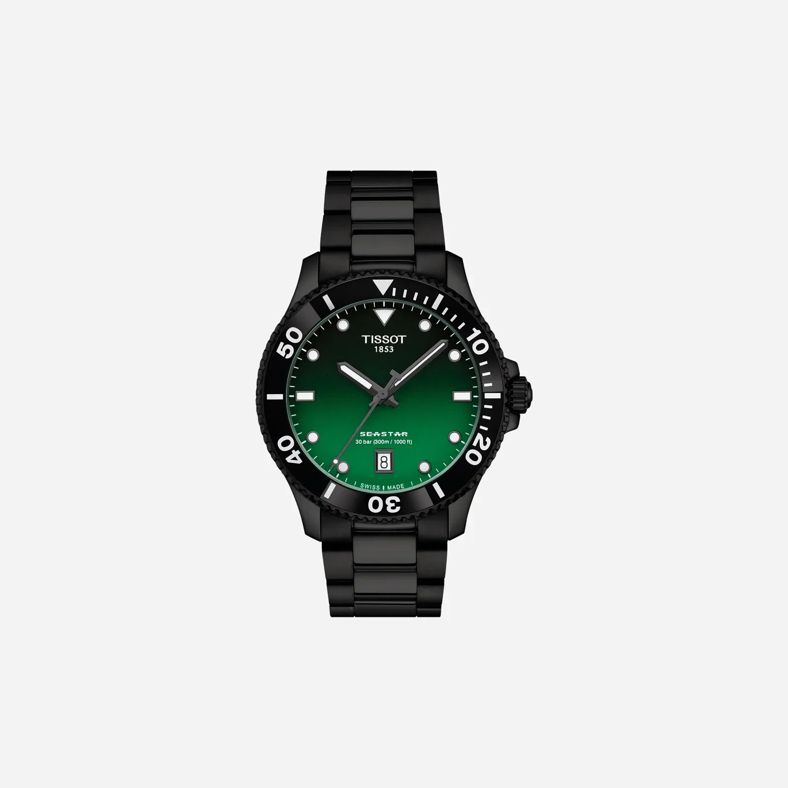 Tissot Seastar 1000 Quartz 40mm Green Dial Black Stainless Steel Black PVD Strap Watch