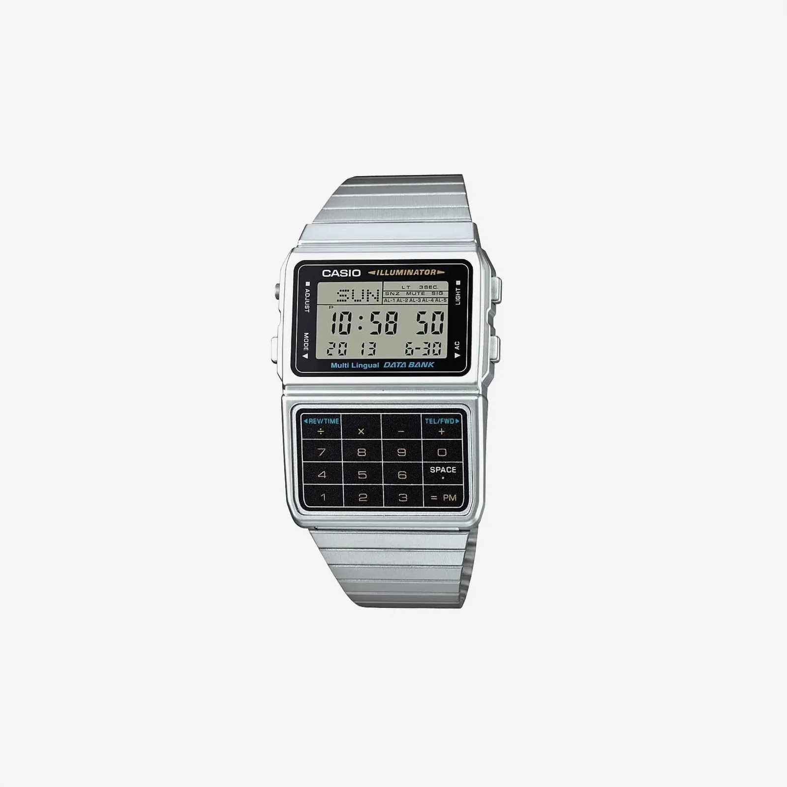 Casio DBC611-1 Vintage Calculator Databank Silver Stainless-Steel Quartz Watch