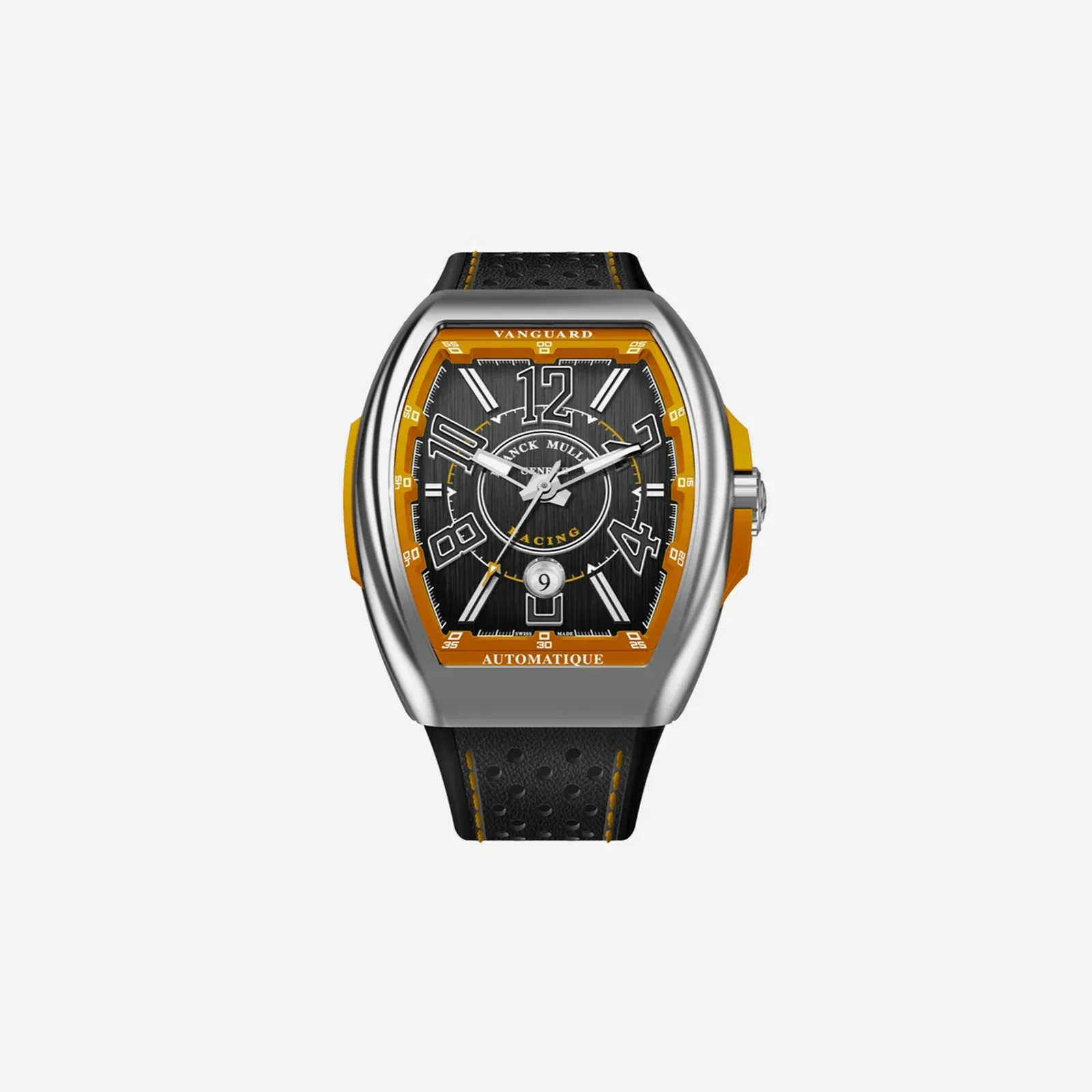 Franck Muller Vanguard Racing Black Dial Leather Strap Watch - V 45 SC DT RCG (OR)AC