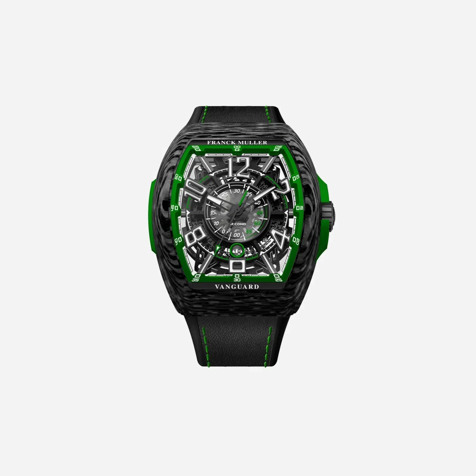 Franck Muller Vanguard Skeleton Dial Leather Strap Watch - V 45 SC DT SQT RCG CARBONE NR (VR)CARB
