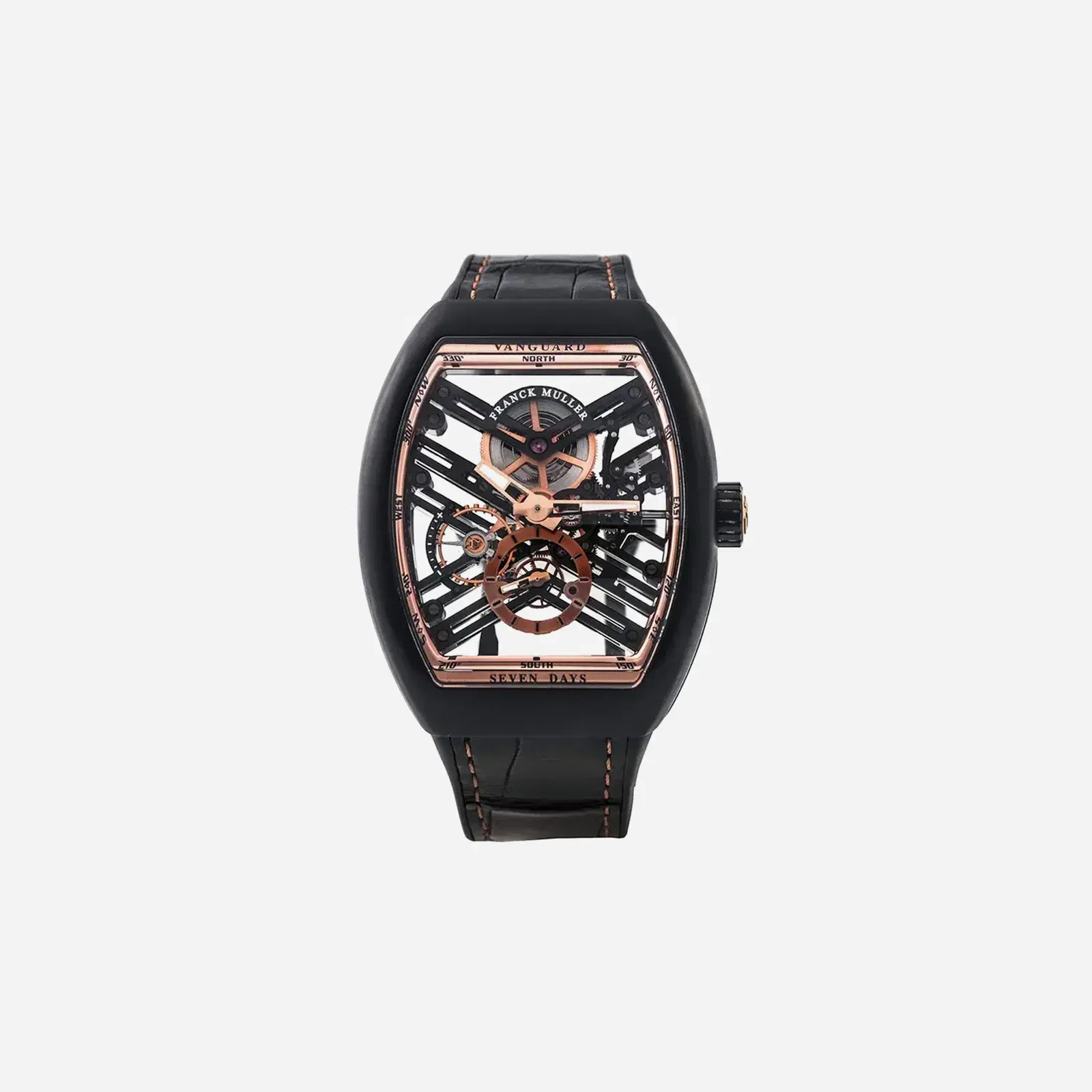 Franck Muller Vanguard Seven Days Skeleton Dial Leather Strap Watch - 45 V S6 SQT TT NR BR 5
