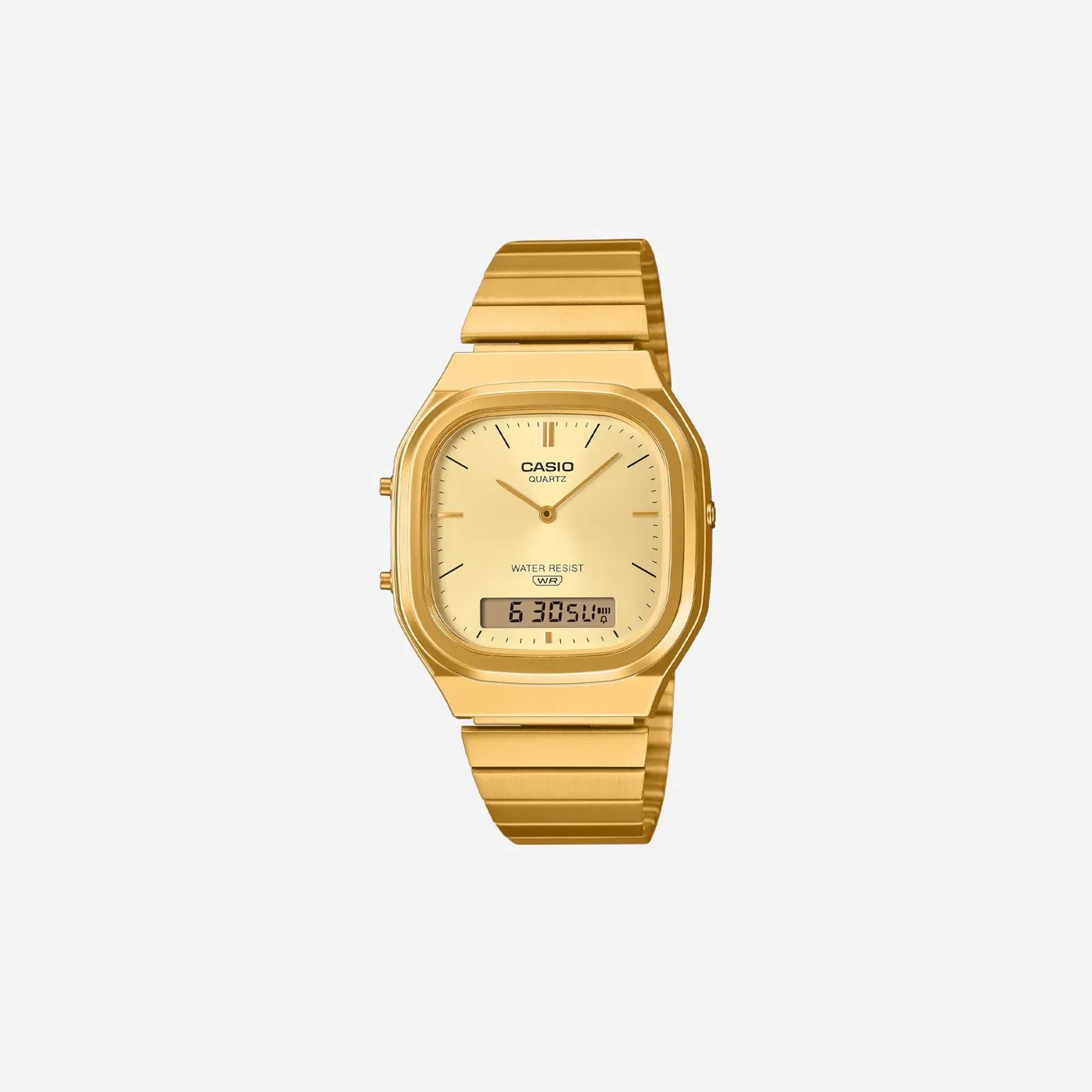 Casio Vintage AQ-240EG-9A Gold-Tone Analog Digital Retro Stainless Steel Watch with Dual Time