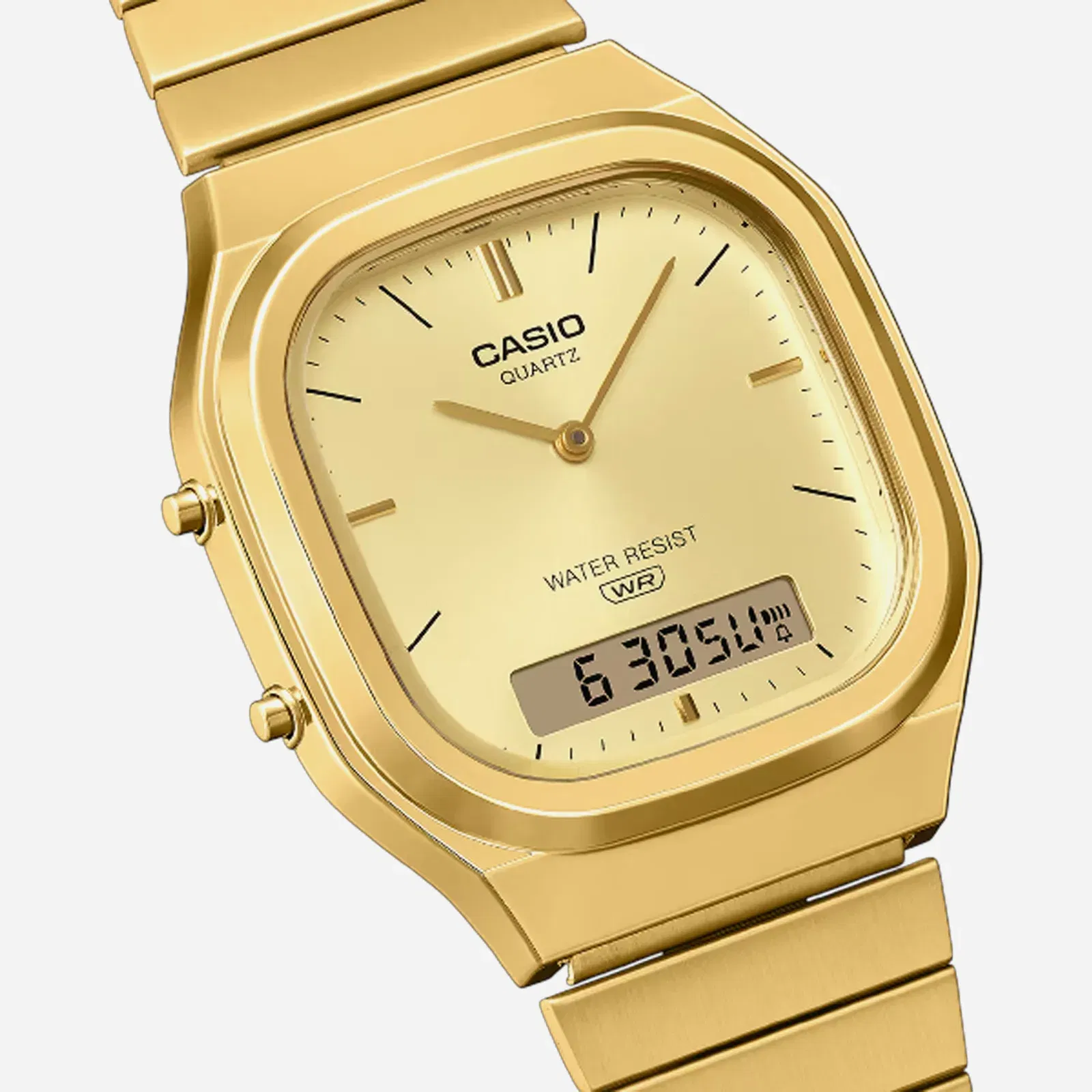 Casio Vintage AQ-240EG-9A Gold-Tone Analog Digital Retro Stainless Steel Watch with Dual Time
