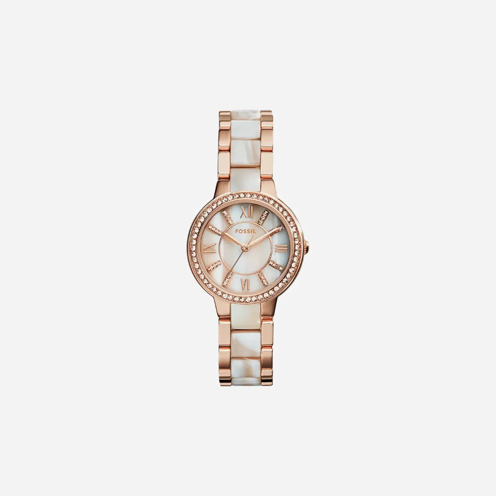 Fossil Virginia Three-Hand Shimmer Horn Dial Rose Gold-Tone Stainless Steel Watch