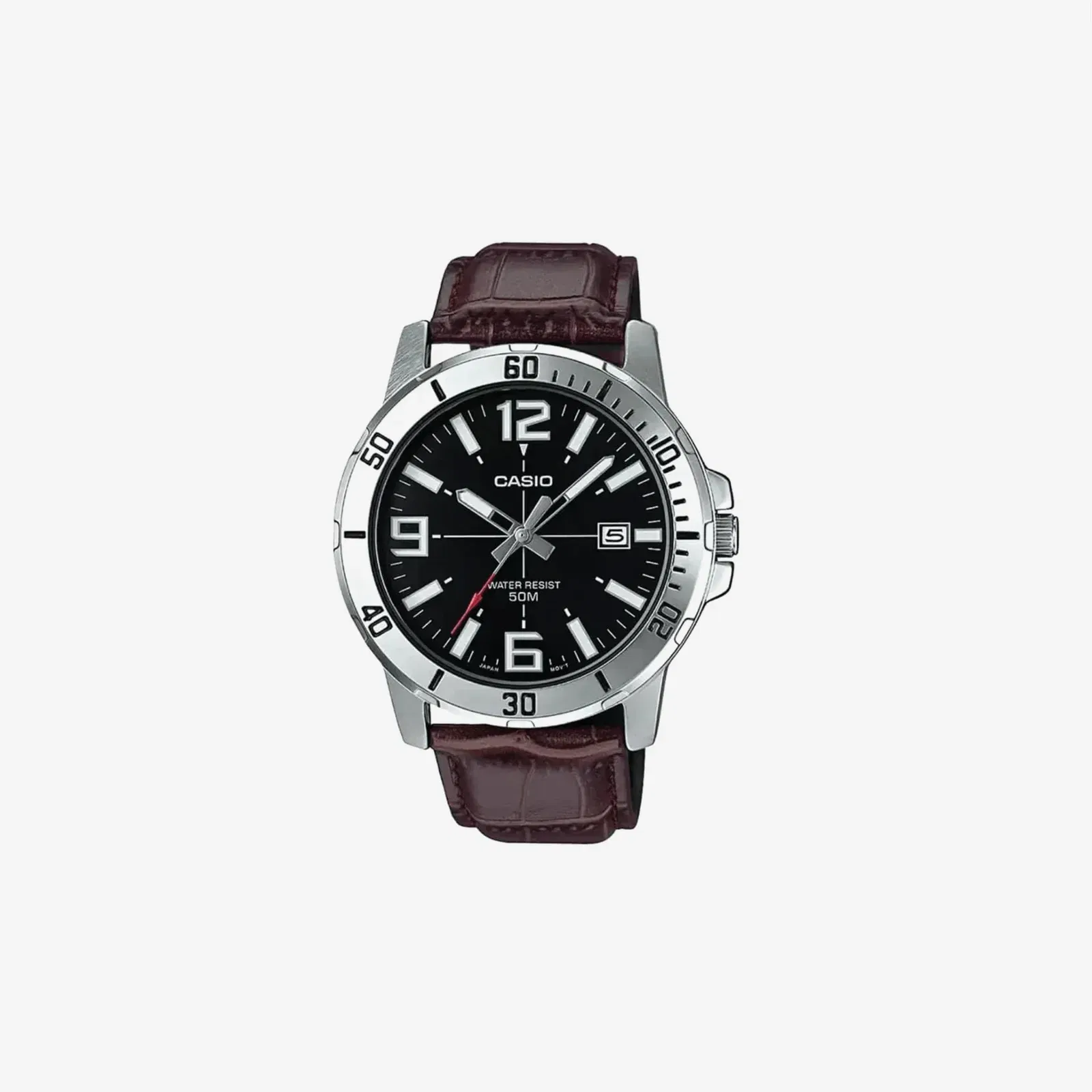 Casio MTP-VD01L-1BVUDF Black Dial Brown Leather Strap Watch