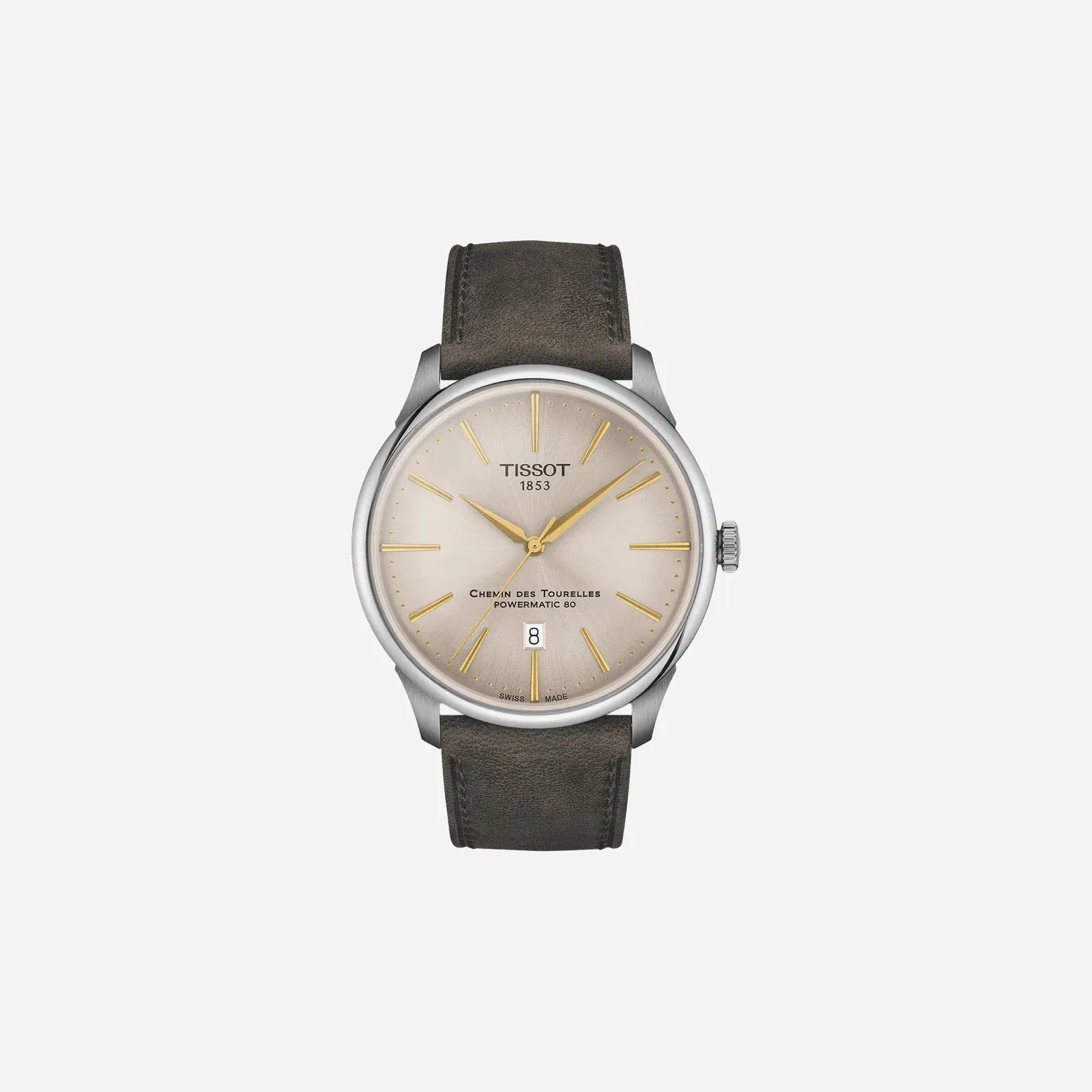 Tissot Chemin Des Tourelles Powermatic 80 42mm Alpha Dial Silver Leather Strap Watch