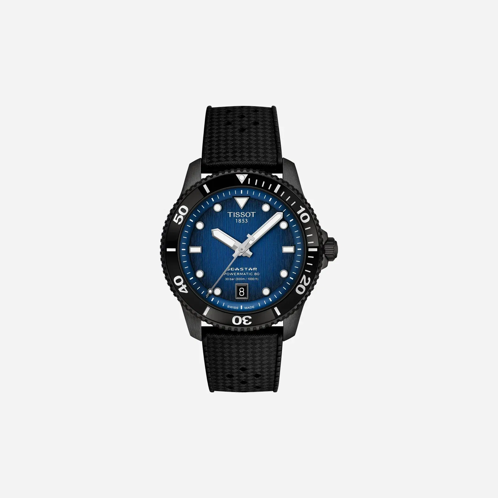 Tissot Seastar 1000 Powermatic 80 Blue Dial Black Rubber Strap Watch