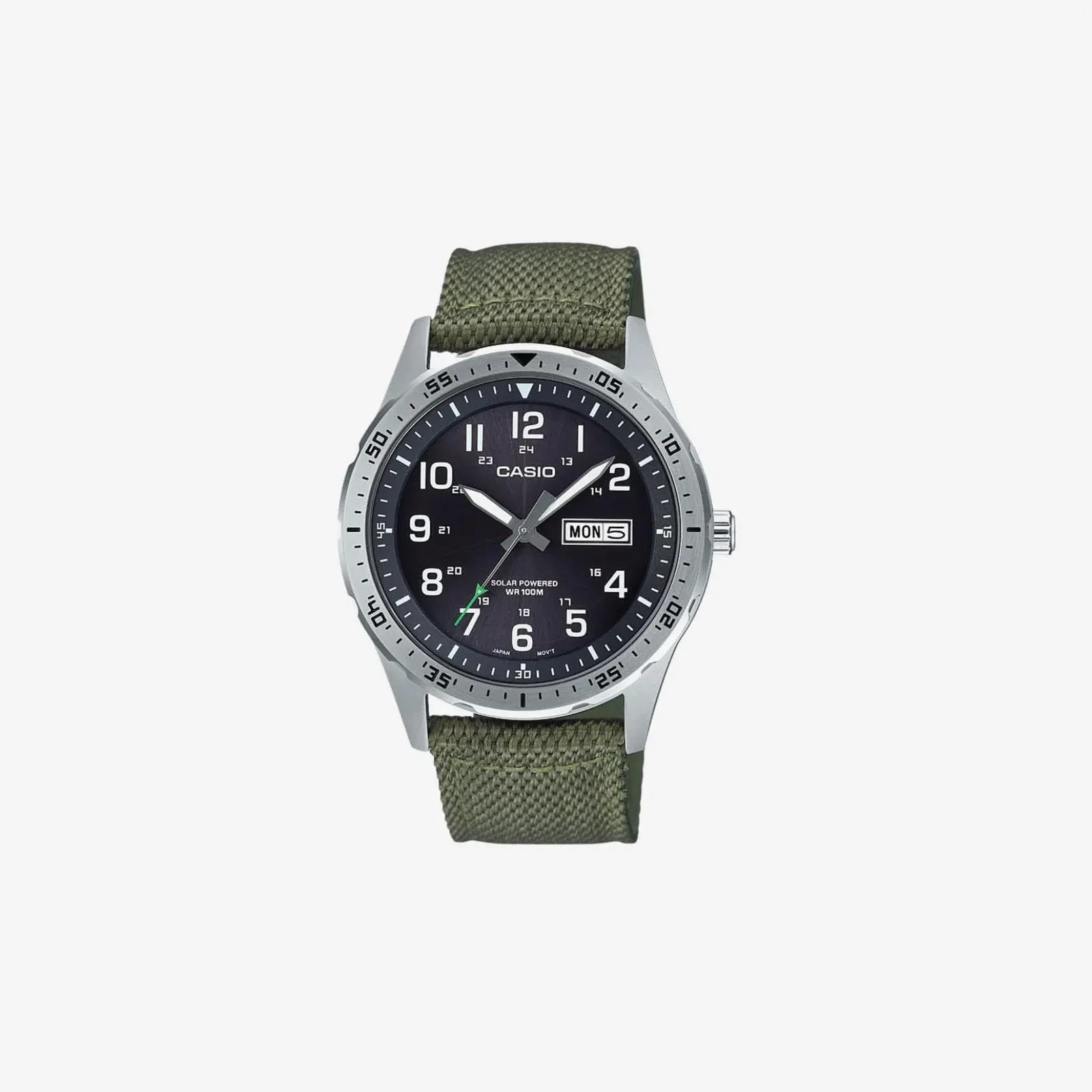 Casio MTPS120L 100M WR Stainless Steel Case Date Display Low Battery Alert Military Styling Solar Powered Analog Watch