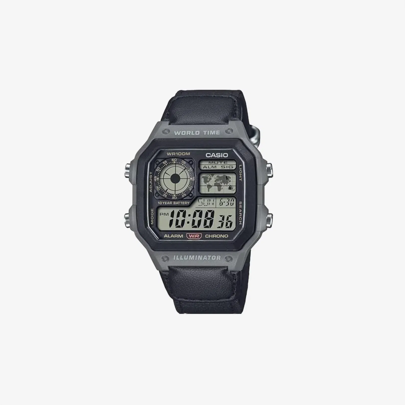 Casio AE1200 Series Black/Green LED Illuminator World Time