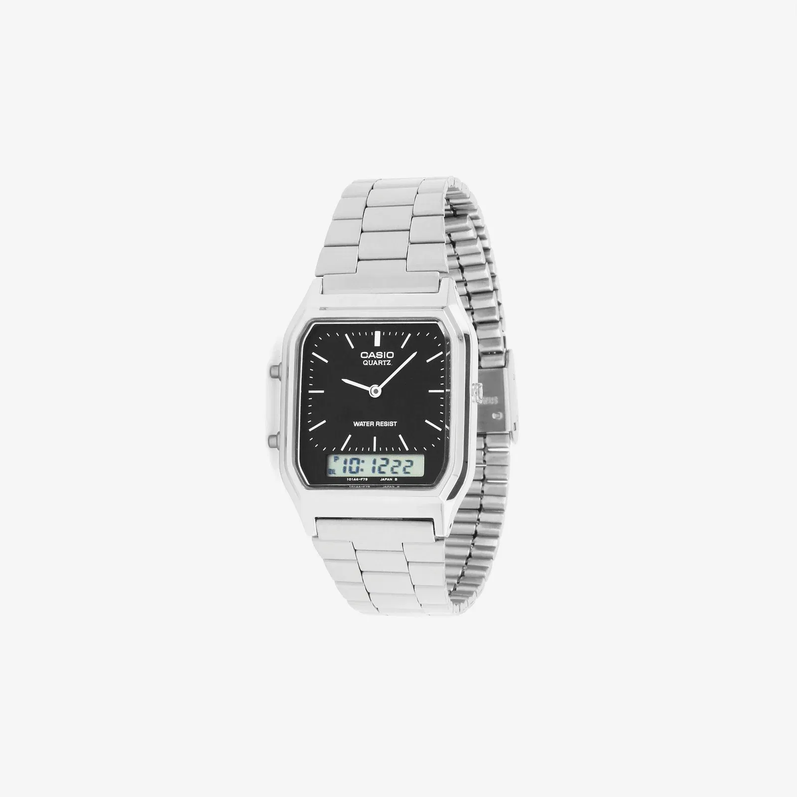 Casio Vintage AQ-230A Black Dial Stainless Steel Strap Watch