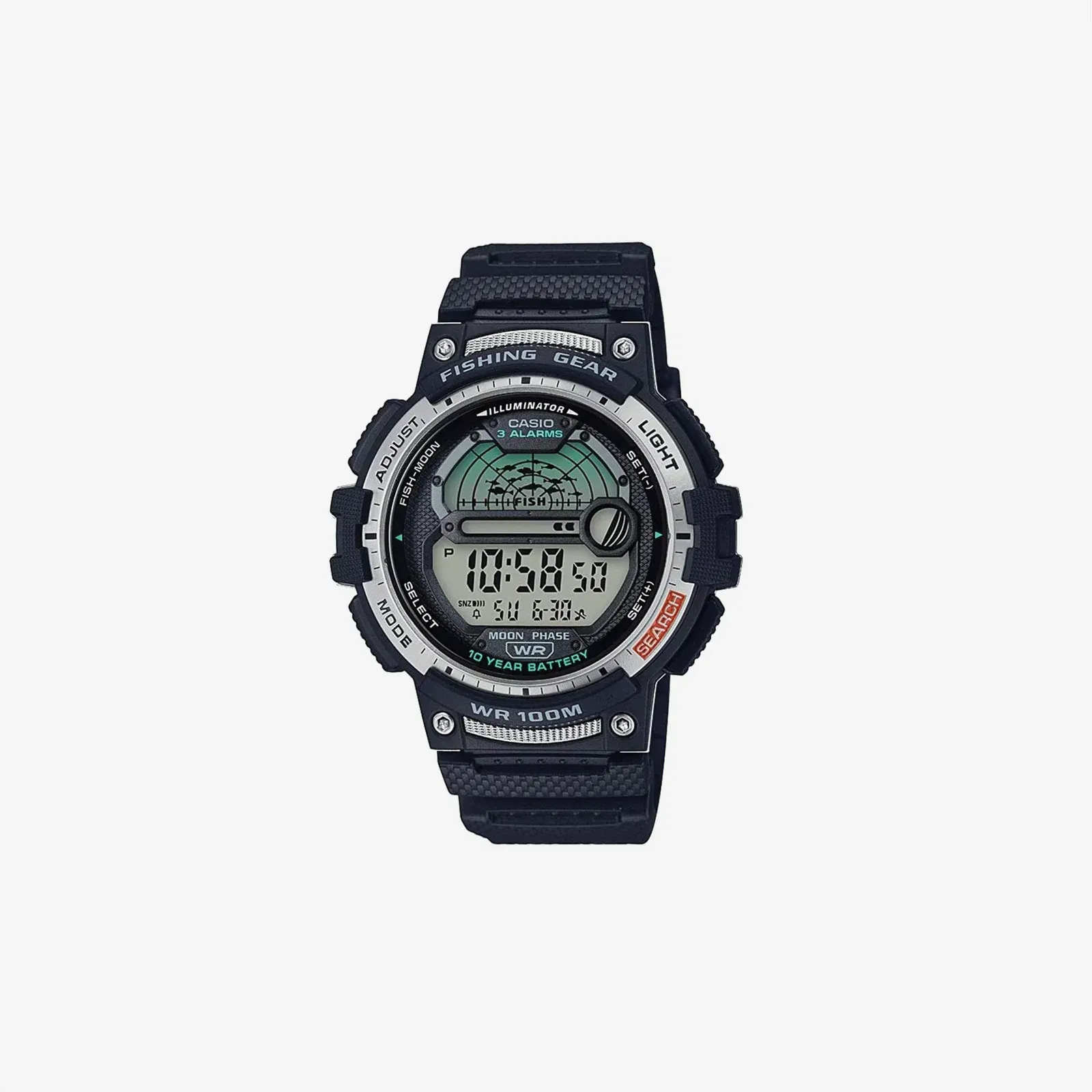 Casio WS1200H-1AV Fishing Timer with Black Resin Strap Quartz Watch