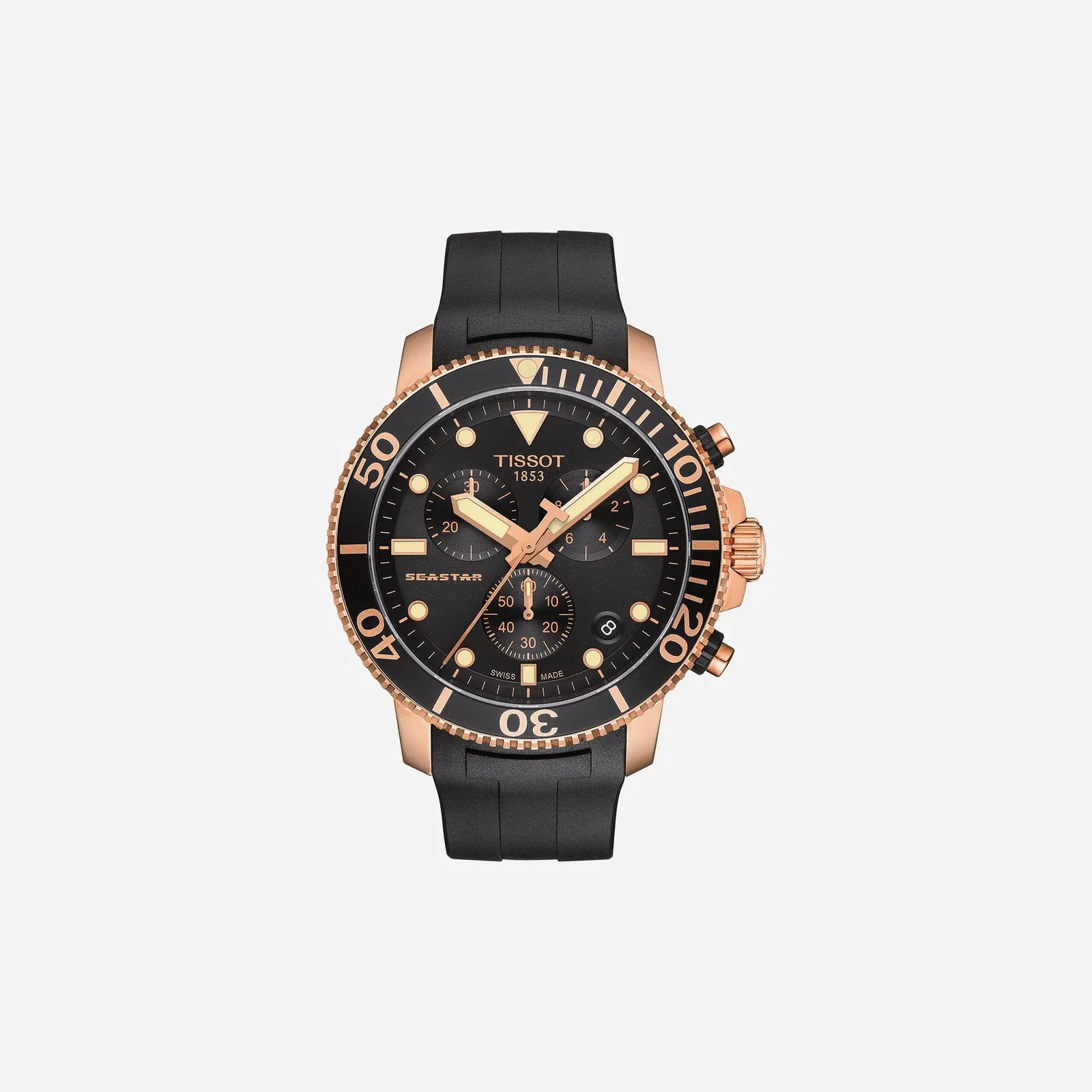 Tissot Seastar 1000 Chronograph Black Dial Black Rubber Strap Watch