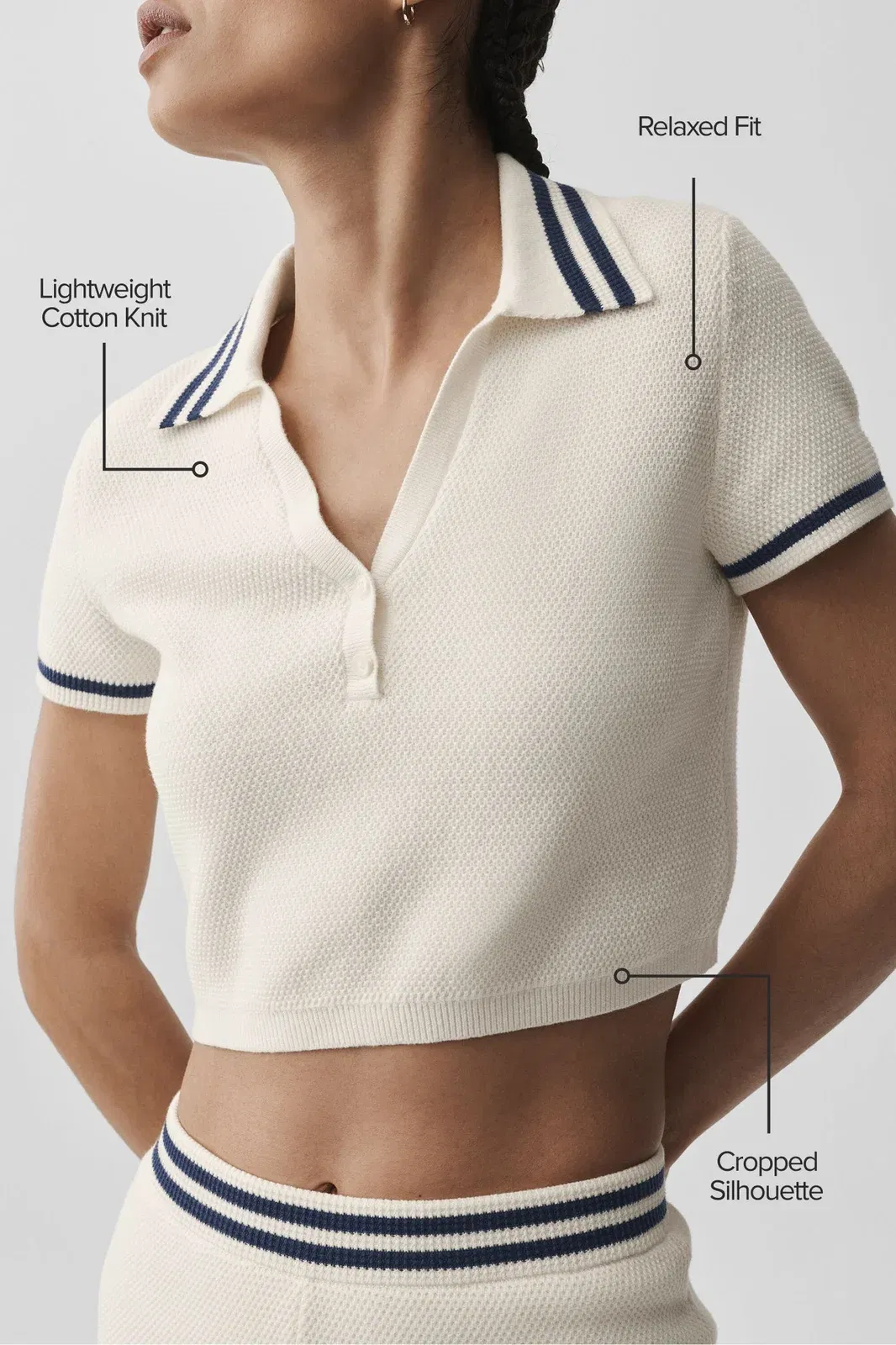 Tennis Club Sweater Knit Cropped Polo