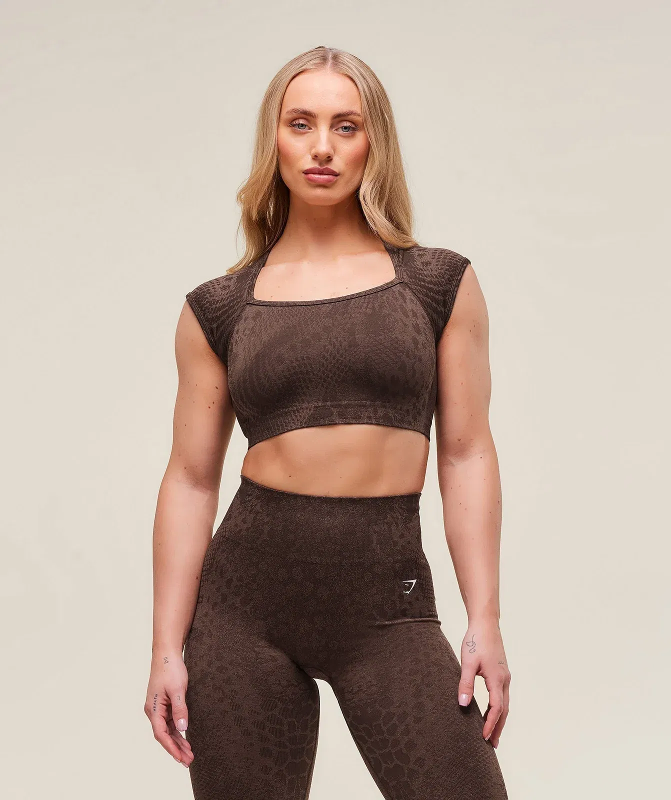 Gymshark Adapt Animal X Whitney Seamless Crop Top - Brown
