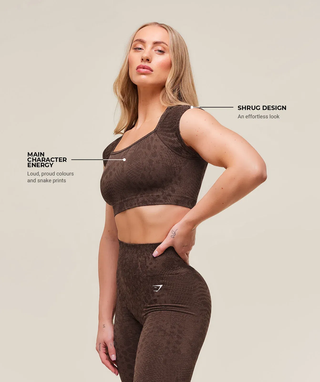 Gymshark Adapt Animal X Whitney Seamless Crop Top - Brown