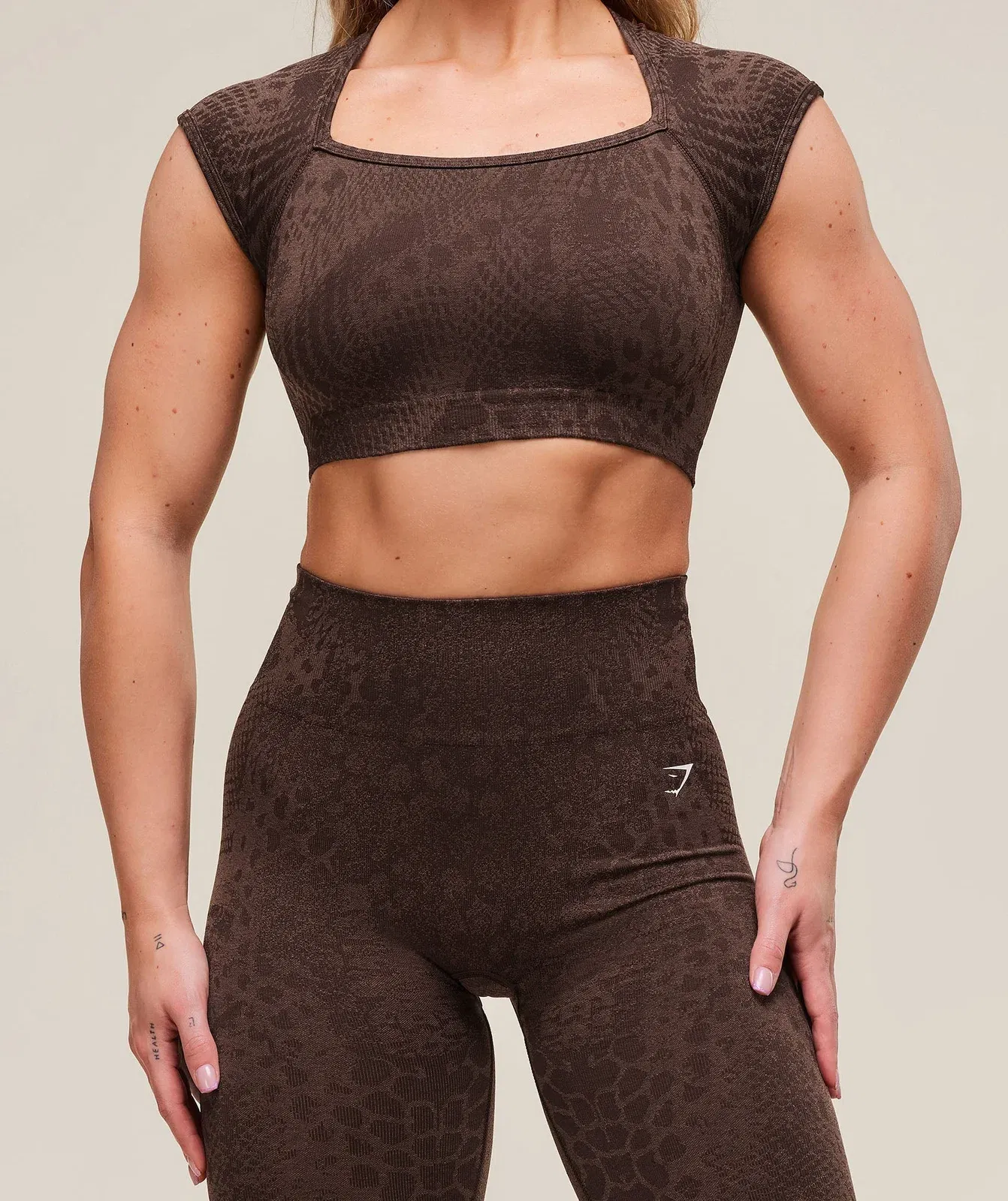 Gymshark Adapt Animal X Whitney Seamless Crop Top - Brown