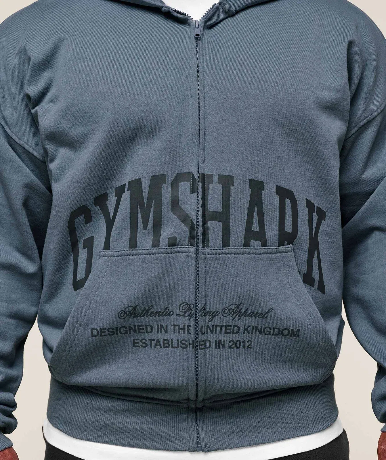 Gymshark Collegiate Script Zip Up Hoodie - Iron Blue