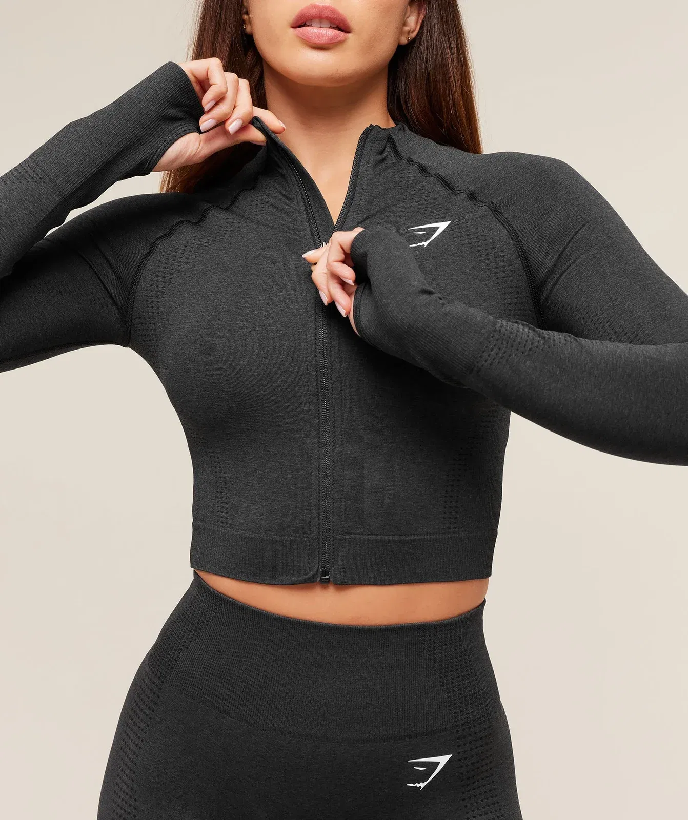 Gymshark Vital Midi Zip Up Jacket - Black Marl