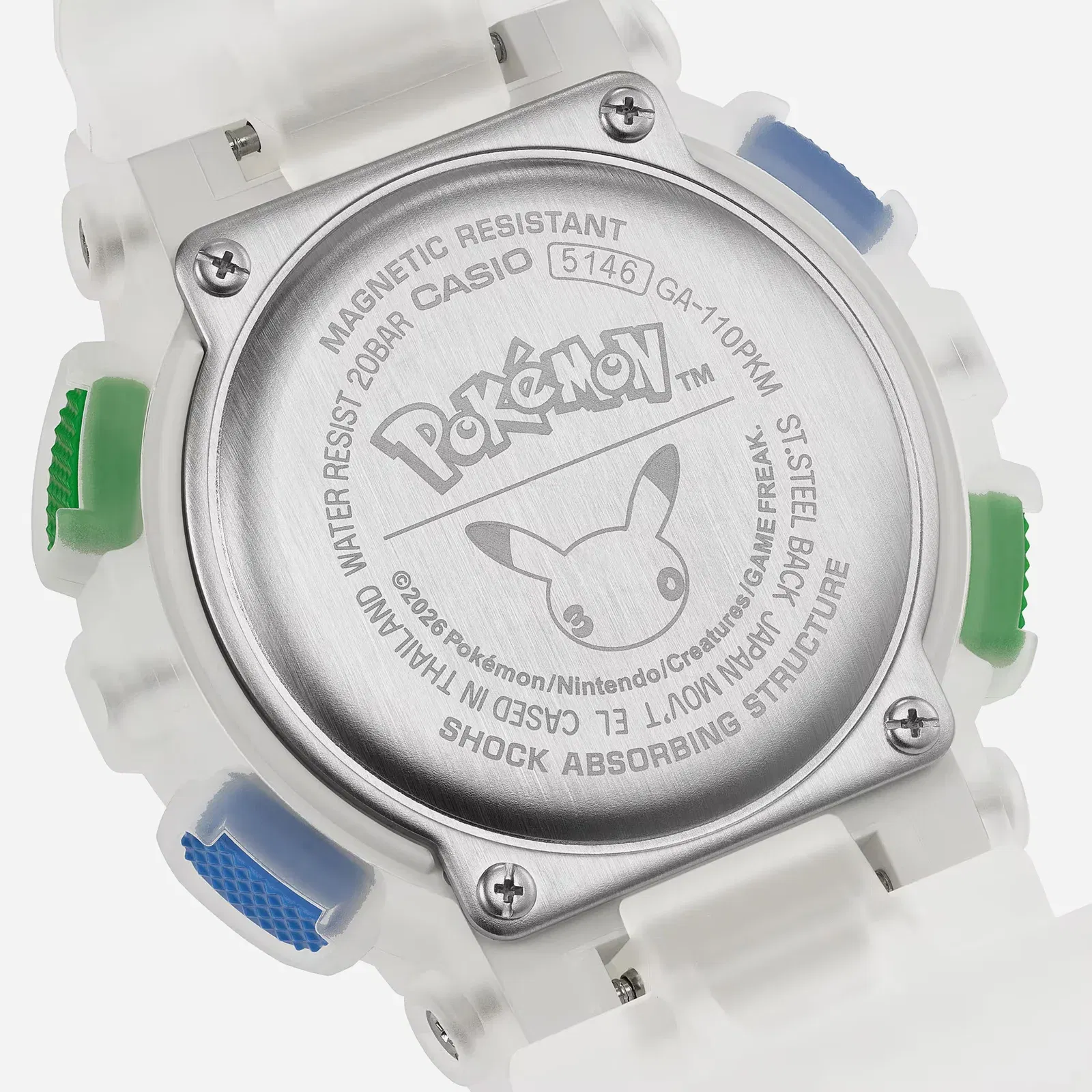 Casio G-Shock GA-110PKM-7A 30 Years of Pokemon Limited Edition White Dial Resin Strap Watch