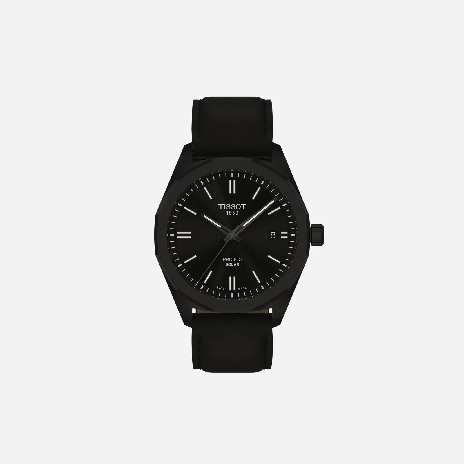 Tissot PRC 100 Solar Quartz 39mm Black Dial Black Leather Strap Watch
