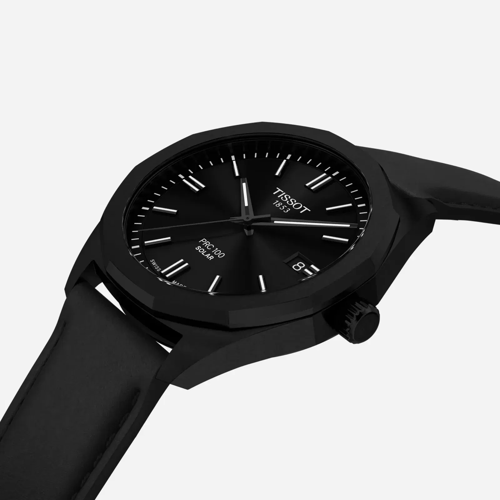 Tissot PRC 100 Solar Quartz 39mm Black Dial Black Leather Strap Watch
