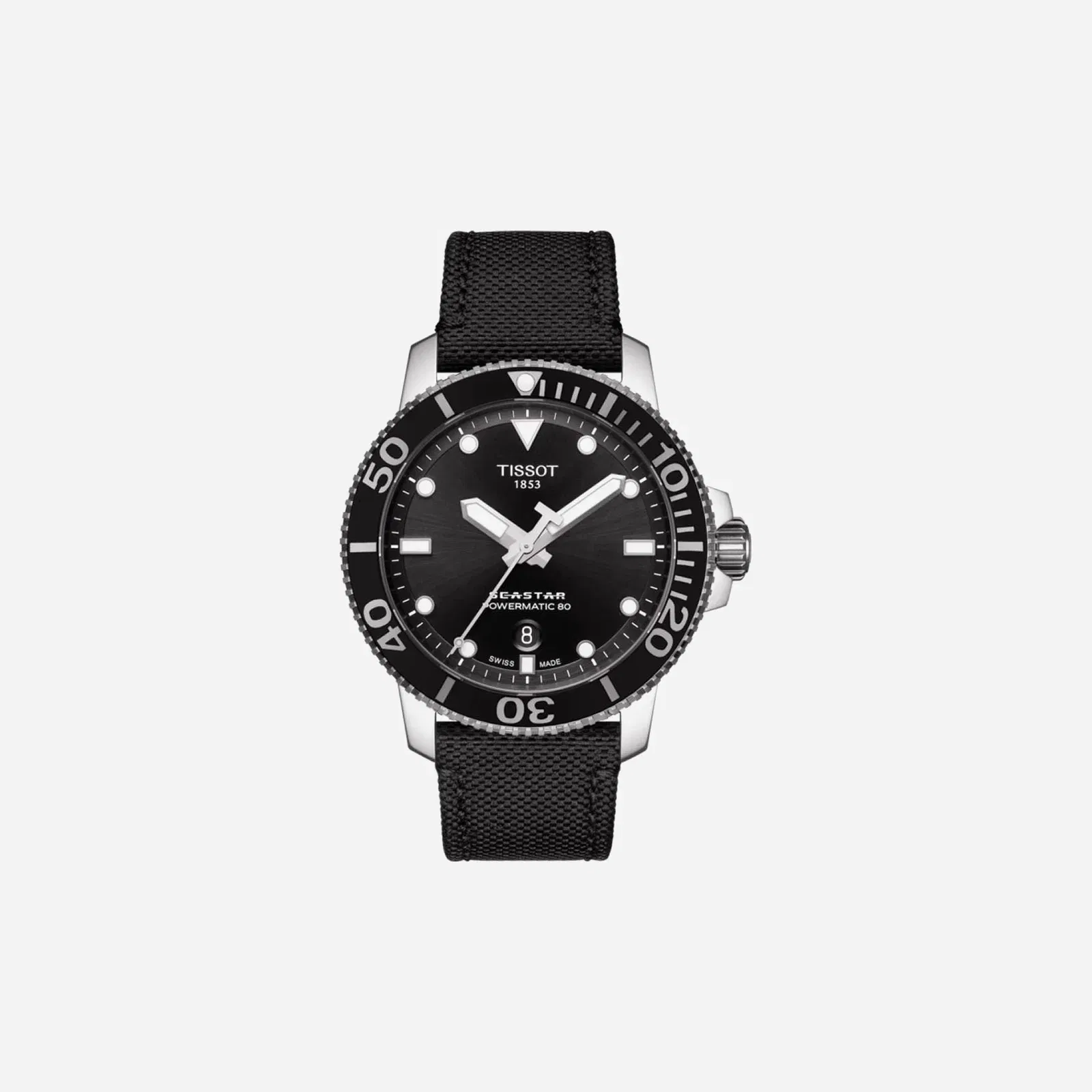 Tissot Seastar 1000 Powermatic 80 Black Dial Black Fabric Strap Watch