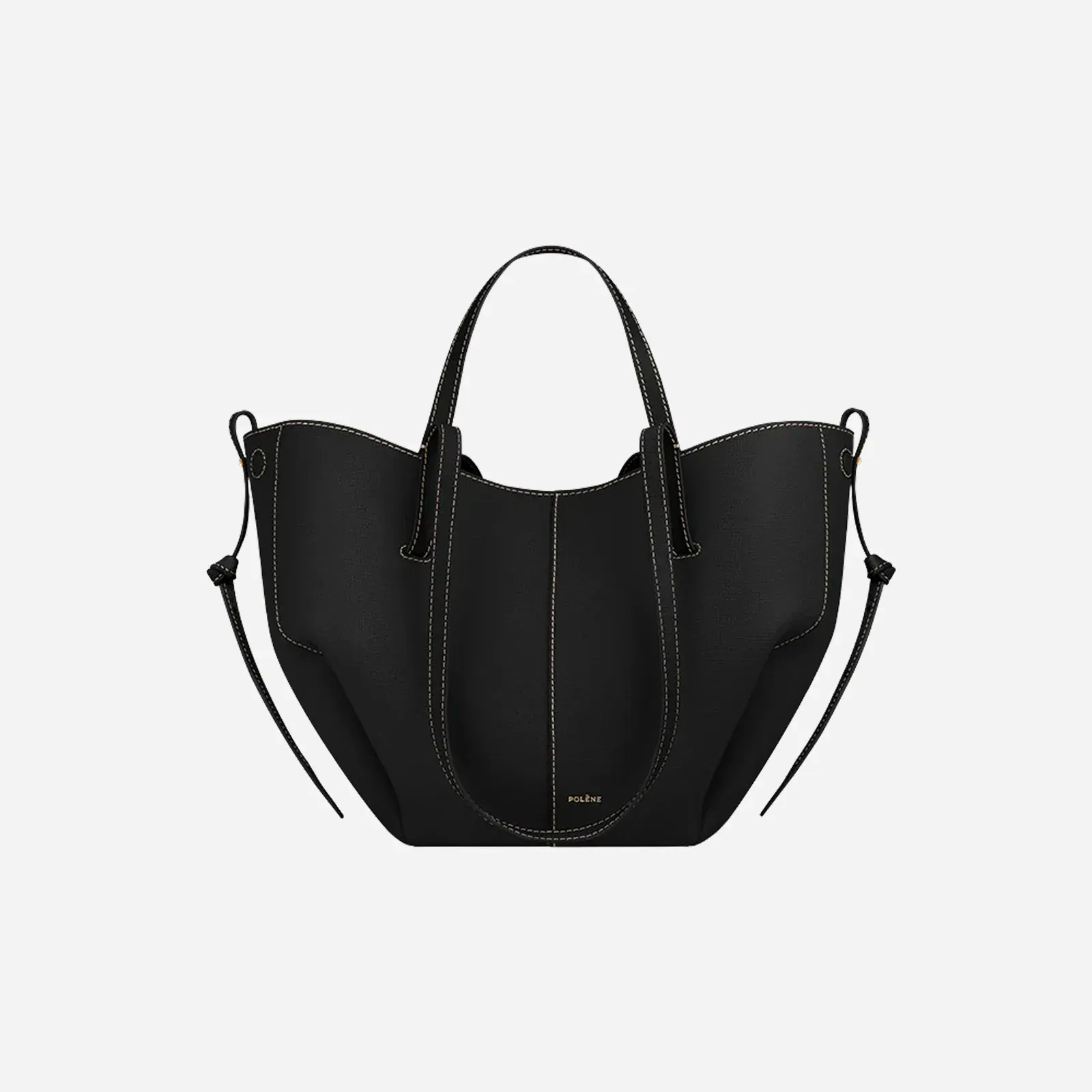 Polene Cyme Mini Textured Black Ecru Stitching