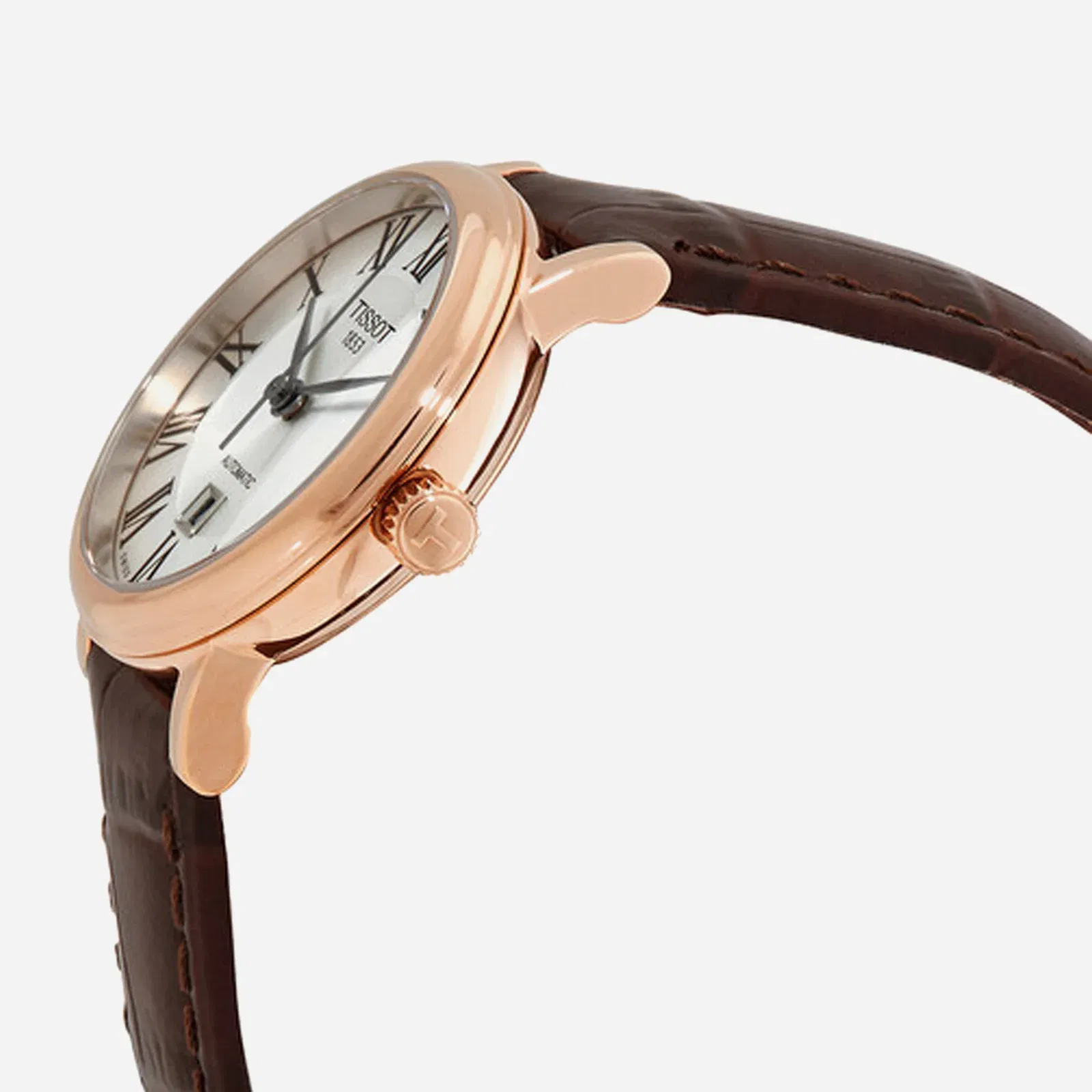 Tissot Carson Premium Automatic lady Leaf Dial Brown Leather Strap Watch