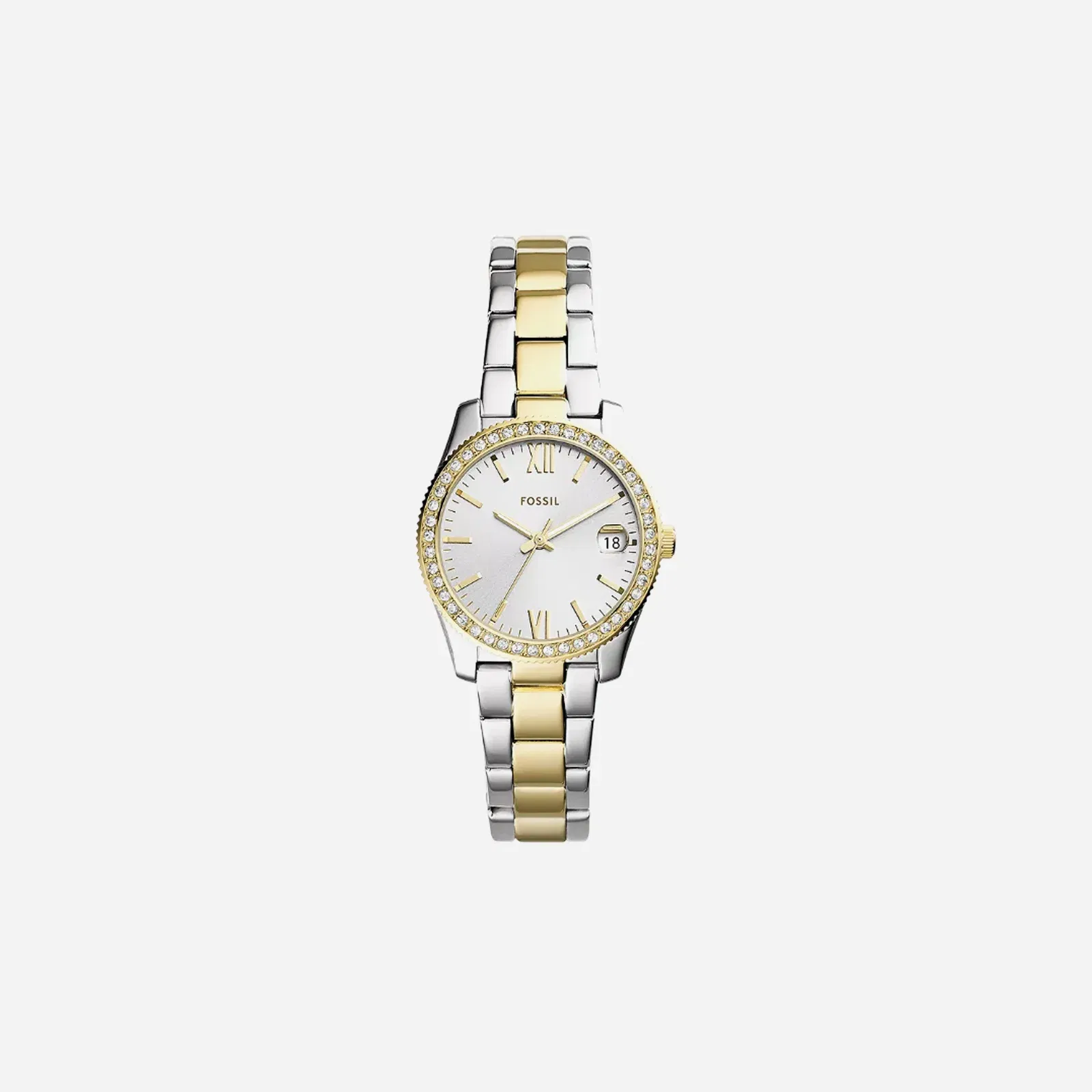 Fossil Scarlette Three-Hand Date Silver Dial Two-Tone Stainless Steel Watch