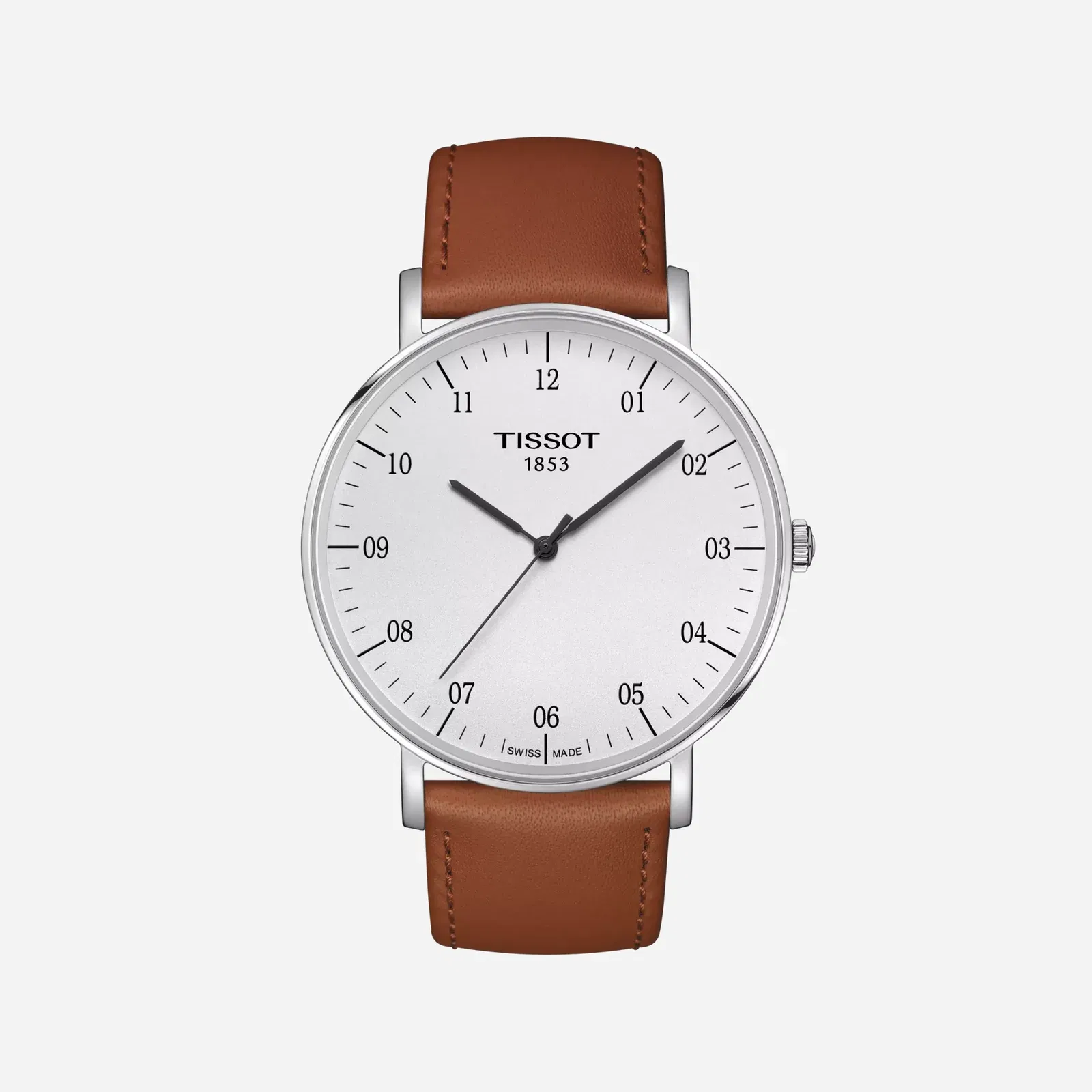Tissot Everytime 42mm Plongeur Dial Brown Leather Strap Watch