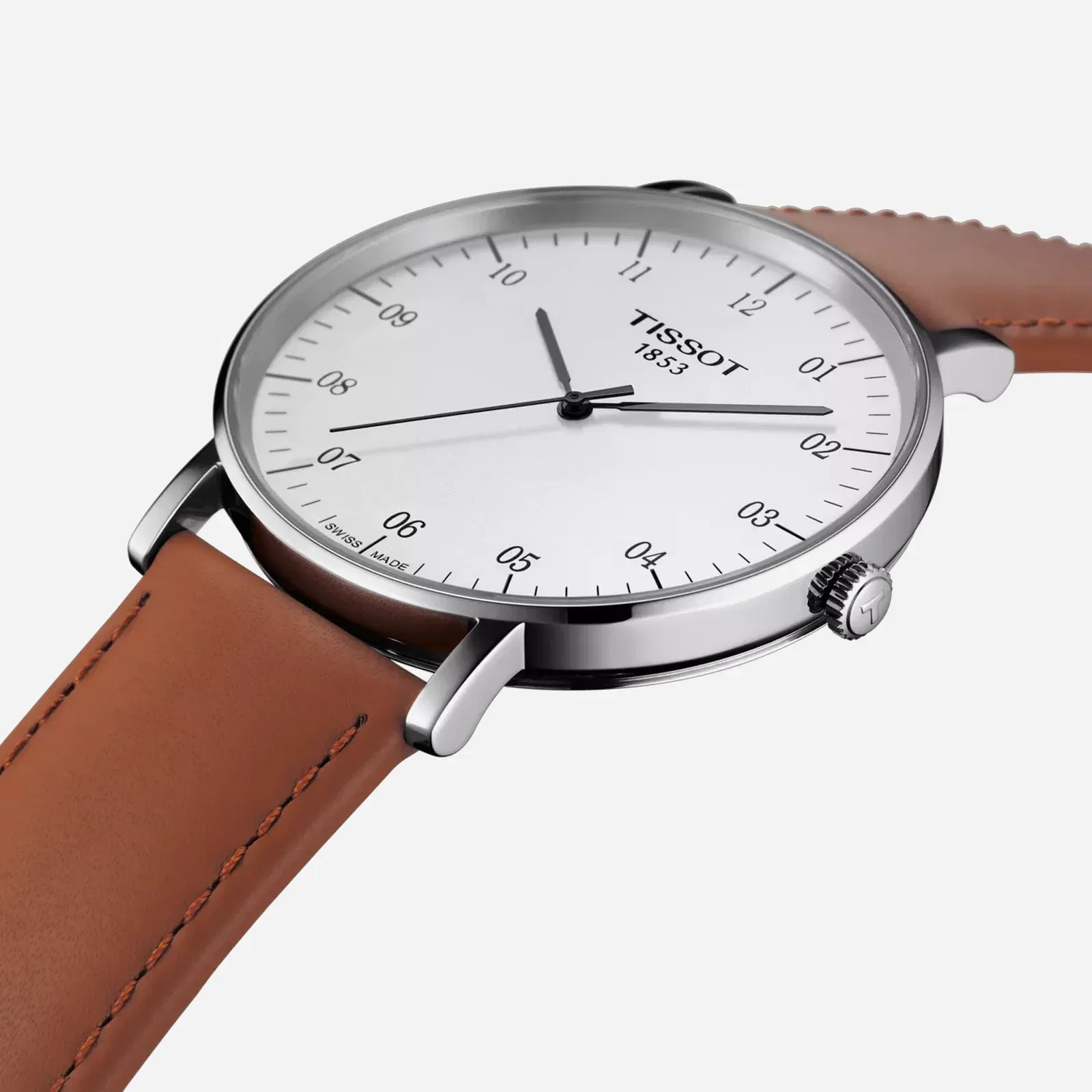 Tissot Everytime 42mm Plongeur Dial Brown Leather Strap Watch