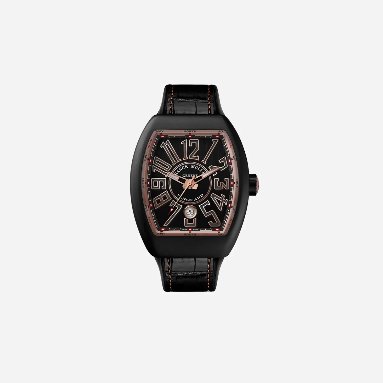 Franck Muller Vanguard Black Dial Leather Strap Watch - V 45 SC DT NR BR (5N) TT