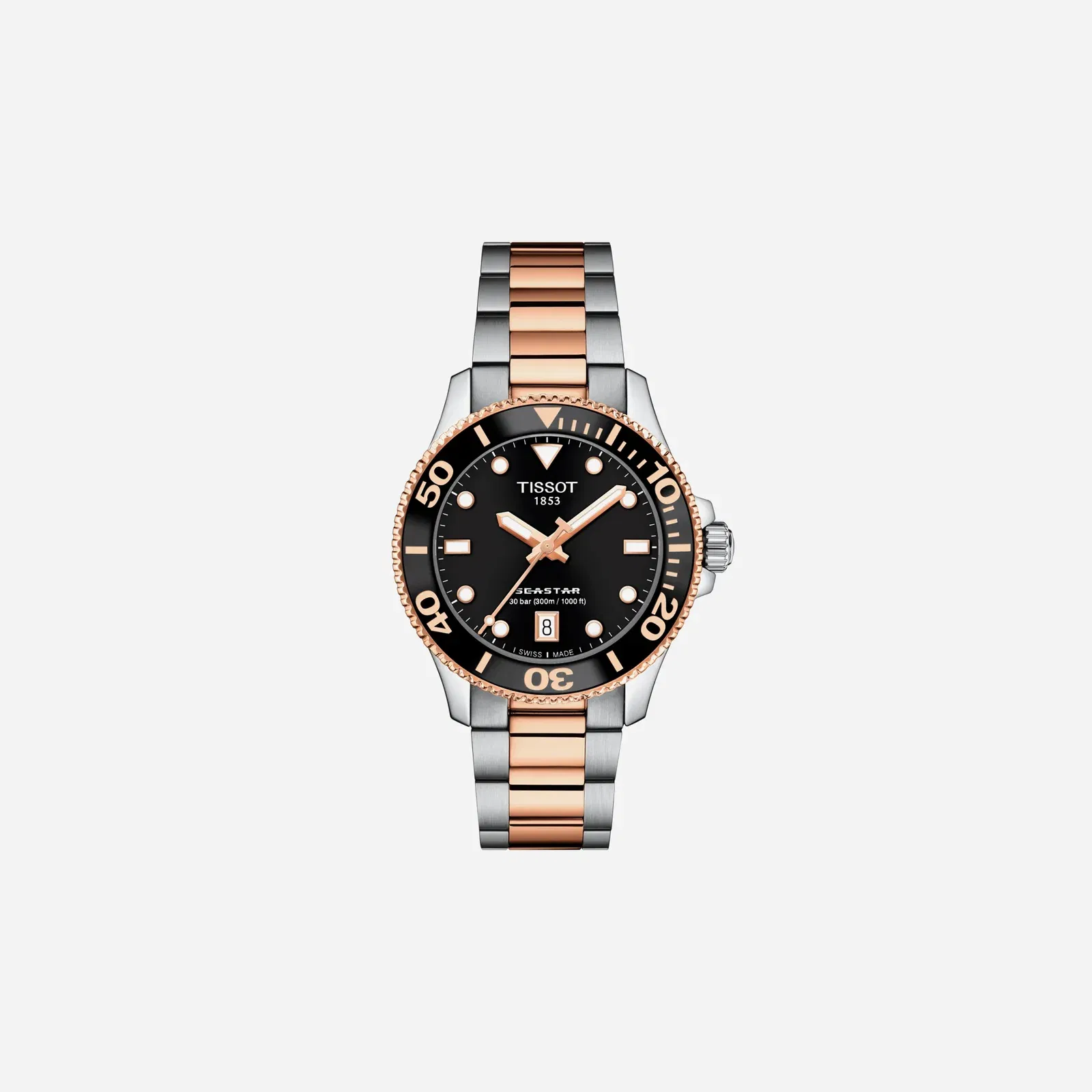 Tissot Seastar 1000 Quartz 36mm Black Dial Silver & Rose Gold PVD Watch