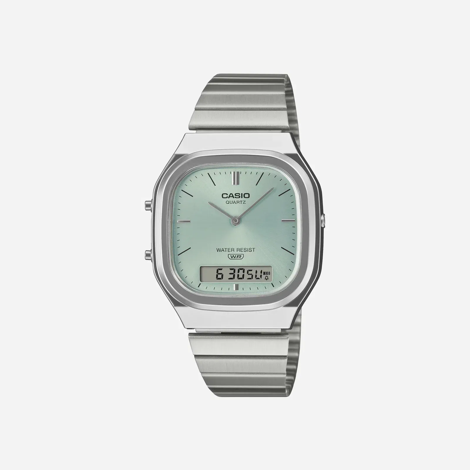 Casio Vintage AQ-240E-2A Light Blue Dial Analog Digital Stainless Steel Watch with Dual Time D429