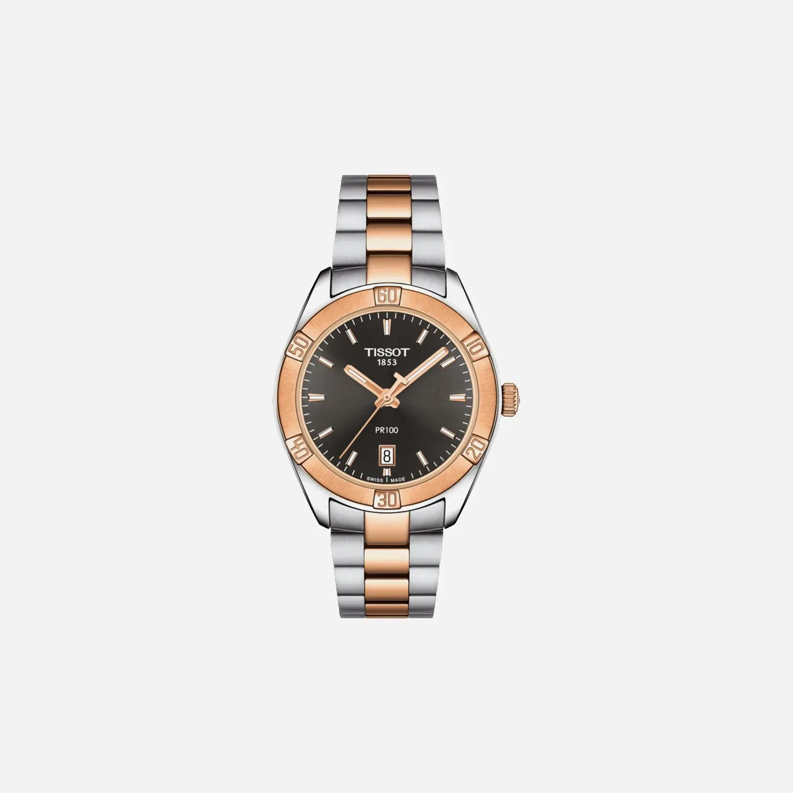Tissot PR 100 Sport Chic Anthracite Dial Silver & Rose Gold PVD Watch