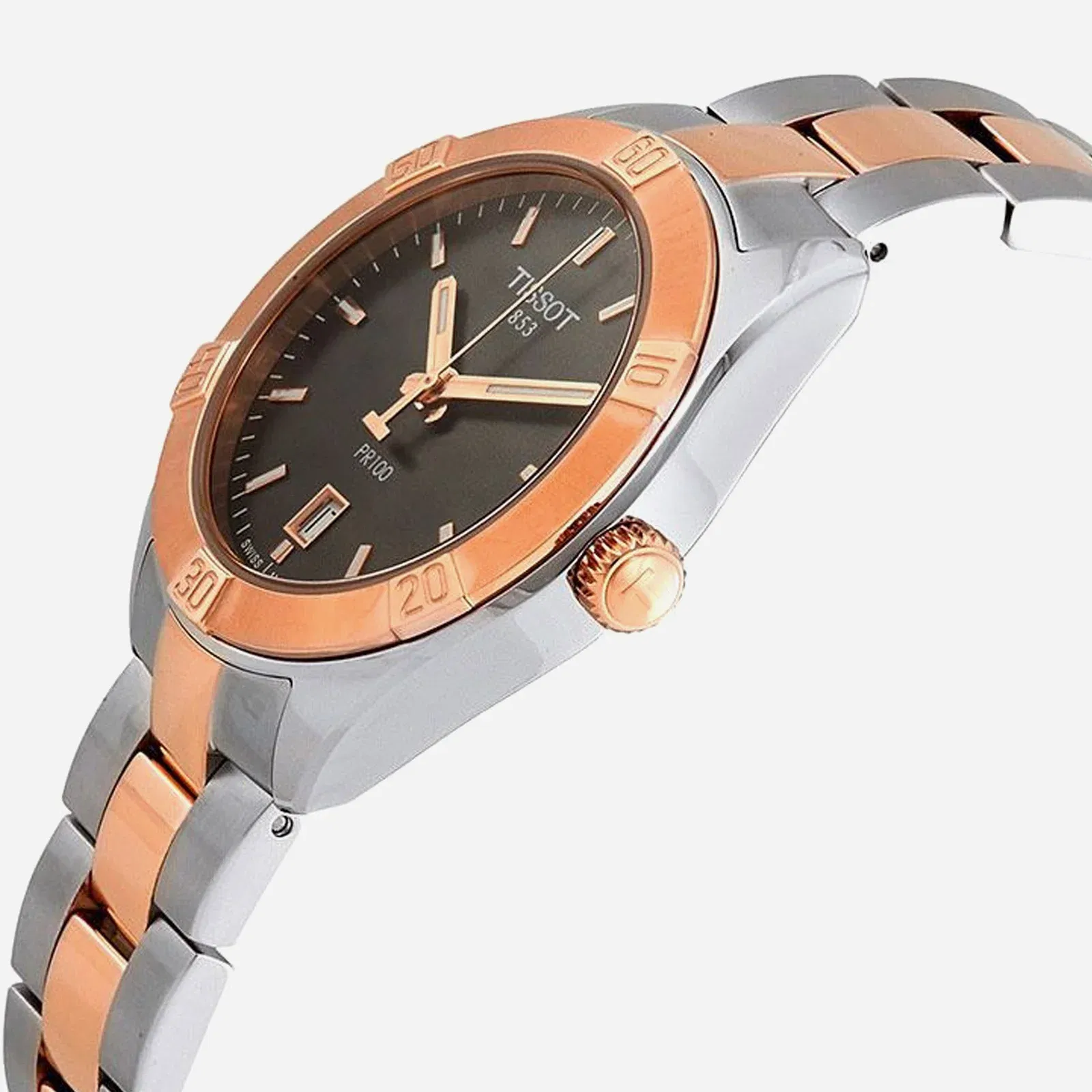 Tissot PR 100 Sport Chic Anthracite Dial Silver & Rose Gold PVD Watch