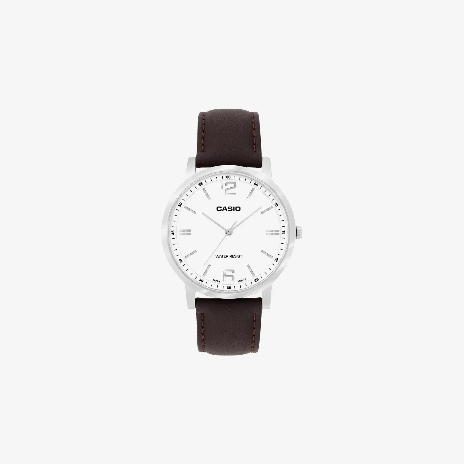 Casio Enticer Men Quartz White Dial Analog Brown Leather Strap Watch